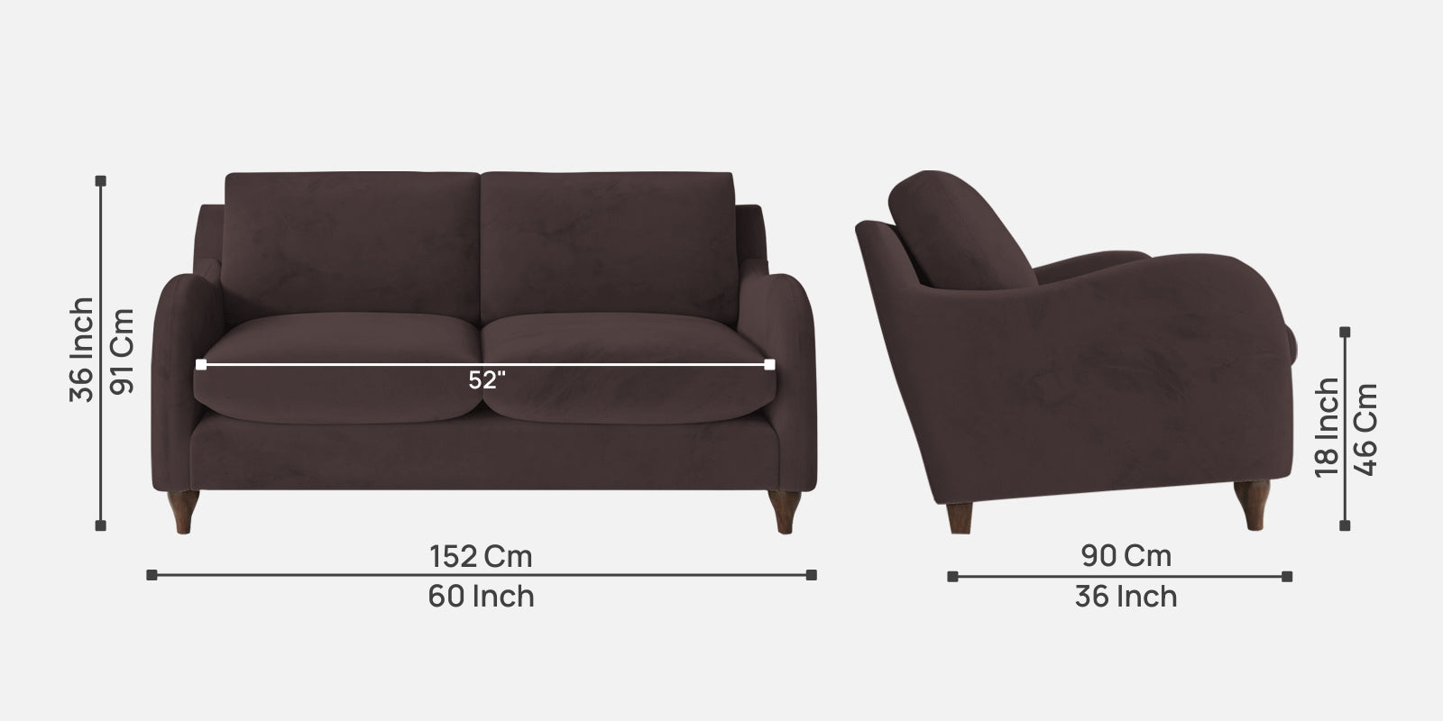 Sally Velvet 2 Seater Sofa In Mocha Brown Colour