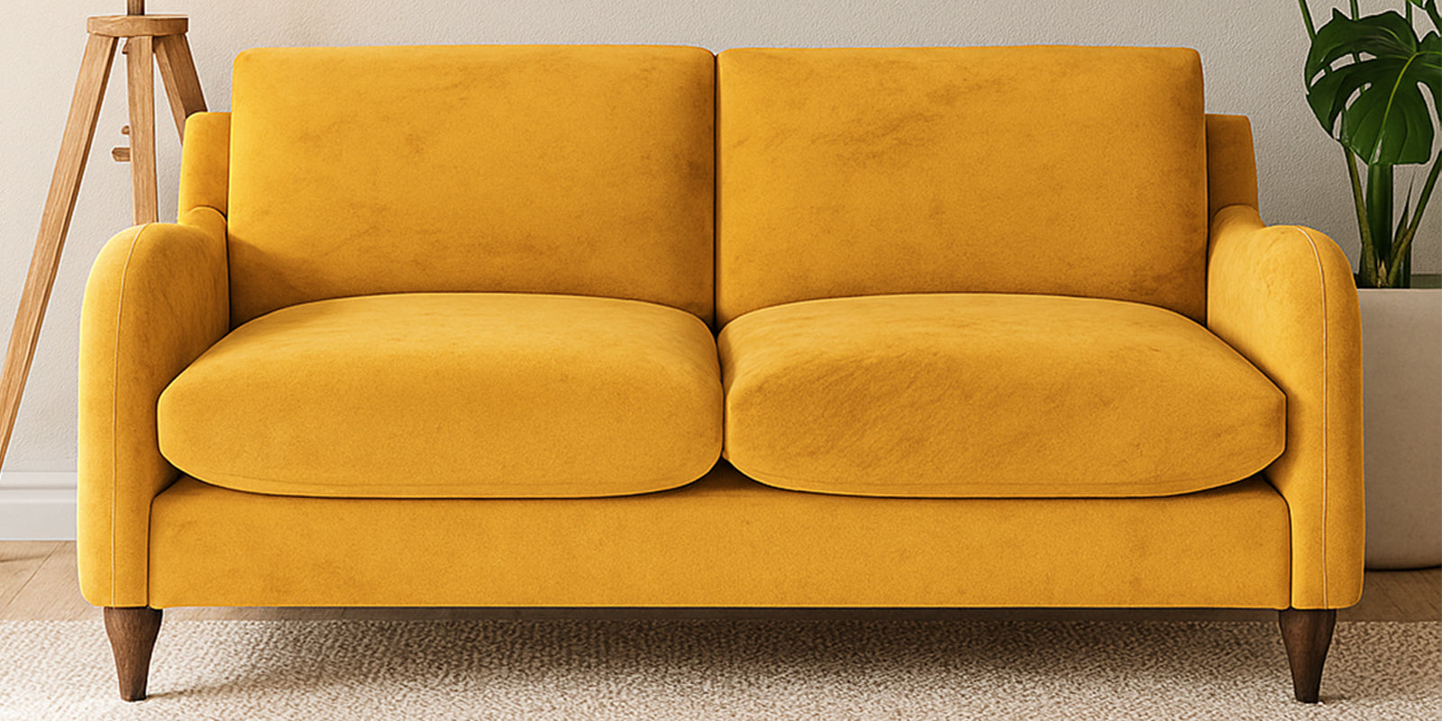 Sally Velvet 2 Seater Sofa In Turmeric Yellow Colour