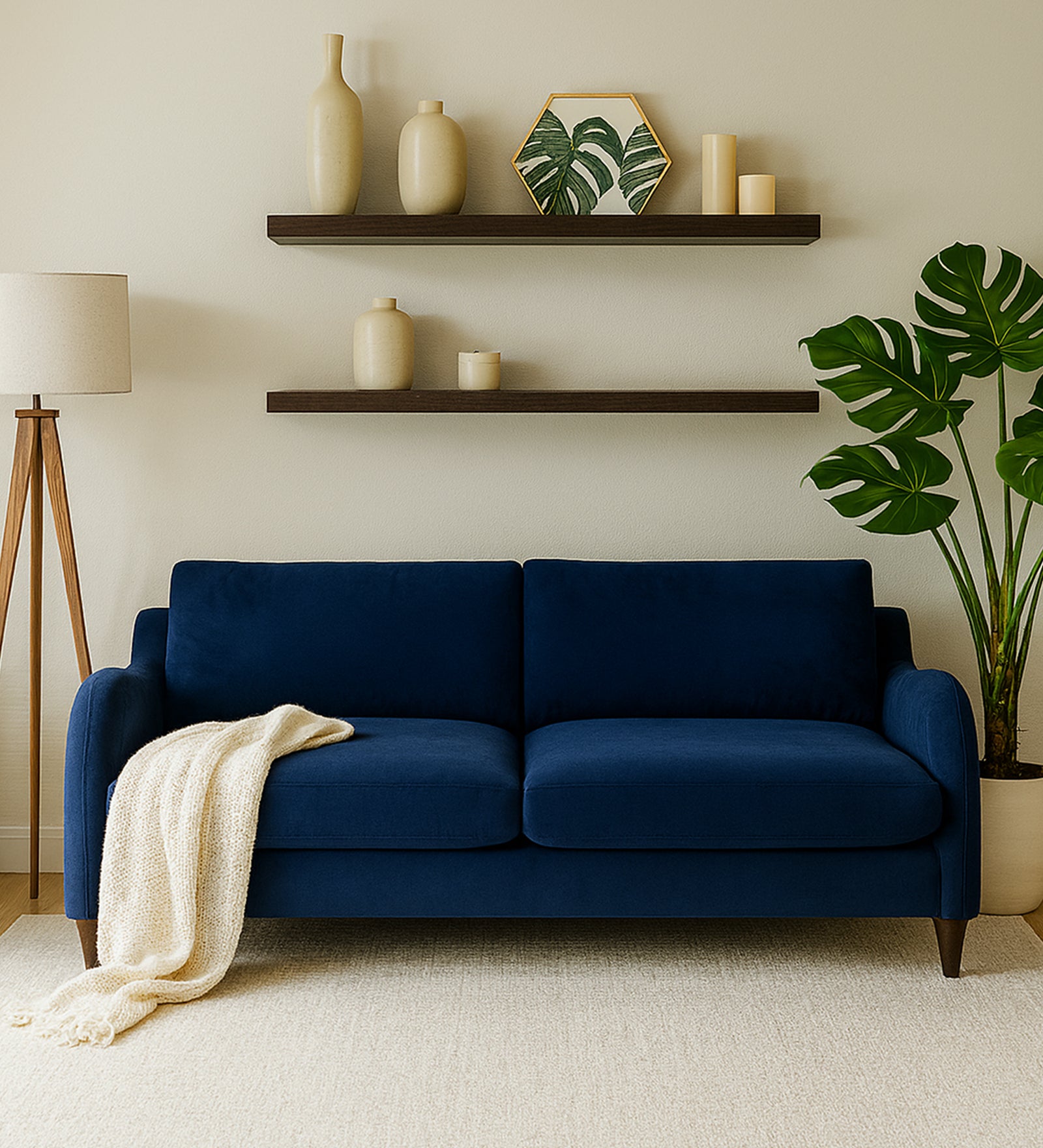 Sally Velvet 3 Seater Sofa In Imperial Blue Colour