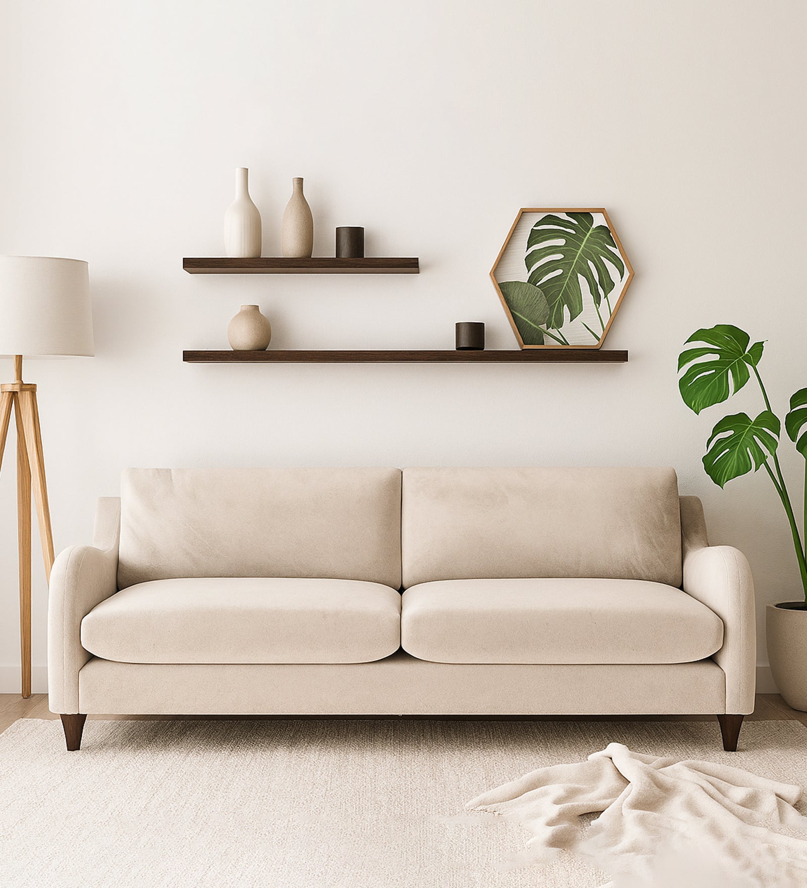 Sally Velvet Seater Sofa In Camel Beige Colour