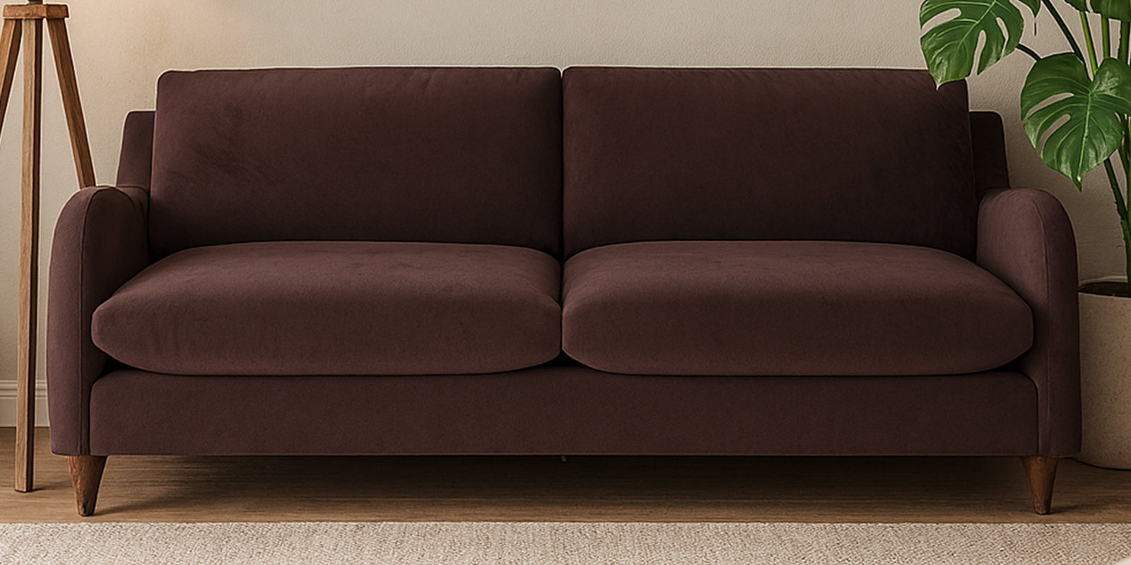 Sally Velvet 3 Seater Sofa In Mocha Brown Colour