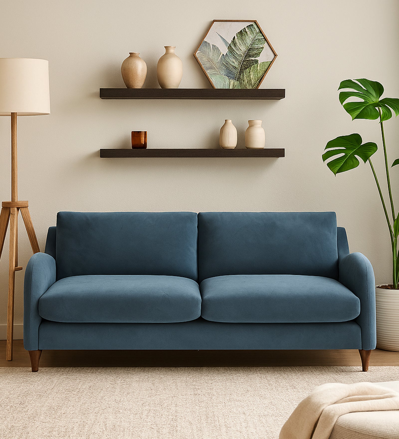 Sally Velvet 3 Seater Sofa In Oxford Blue Colour