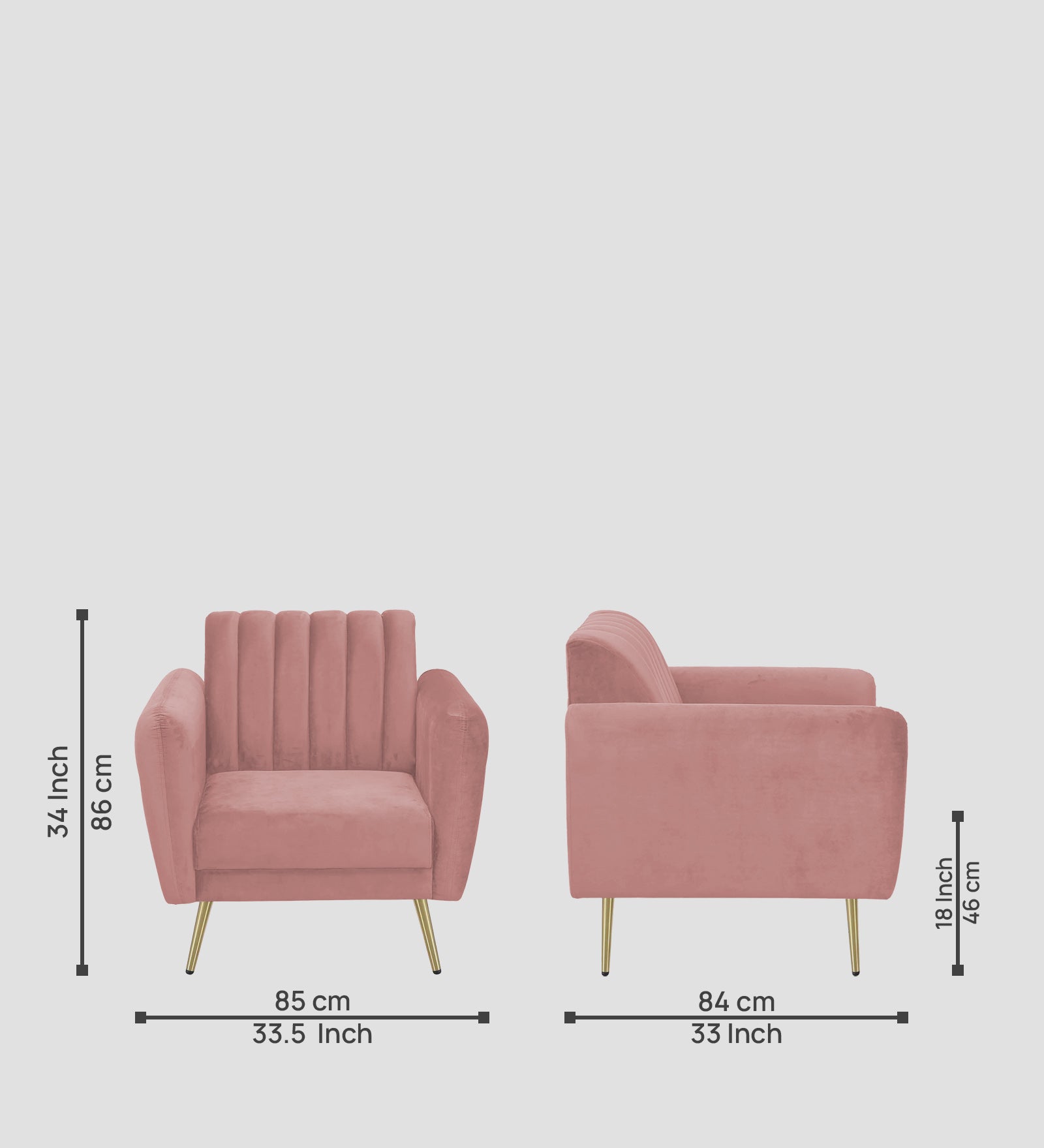 Fidel Velvet 1 Seater Sofa In Blush Pink Colour - Febonic Living