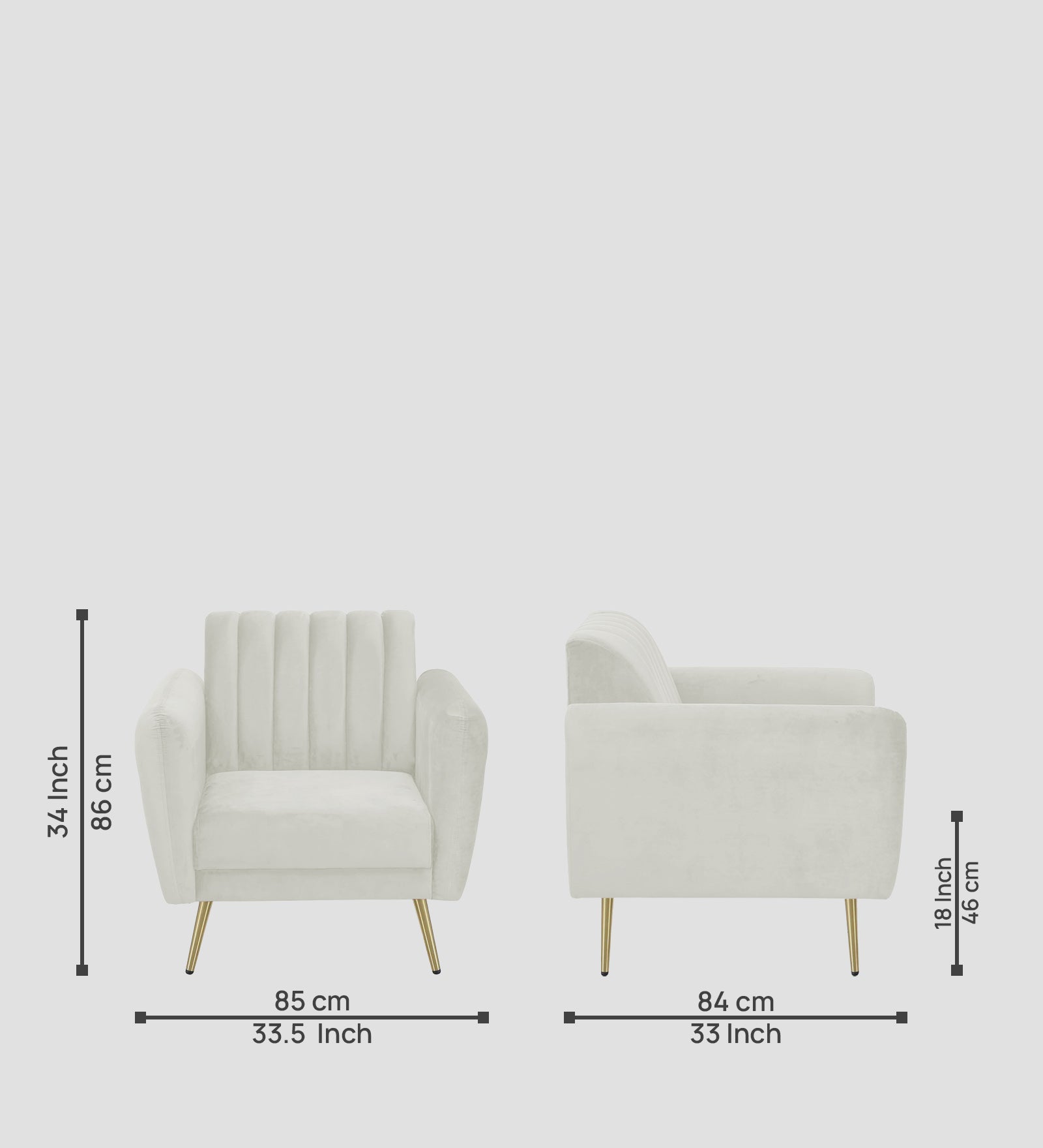 Fidel Velvet 1 Seater Sofa In Bone Grey Colour - Febonic Living