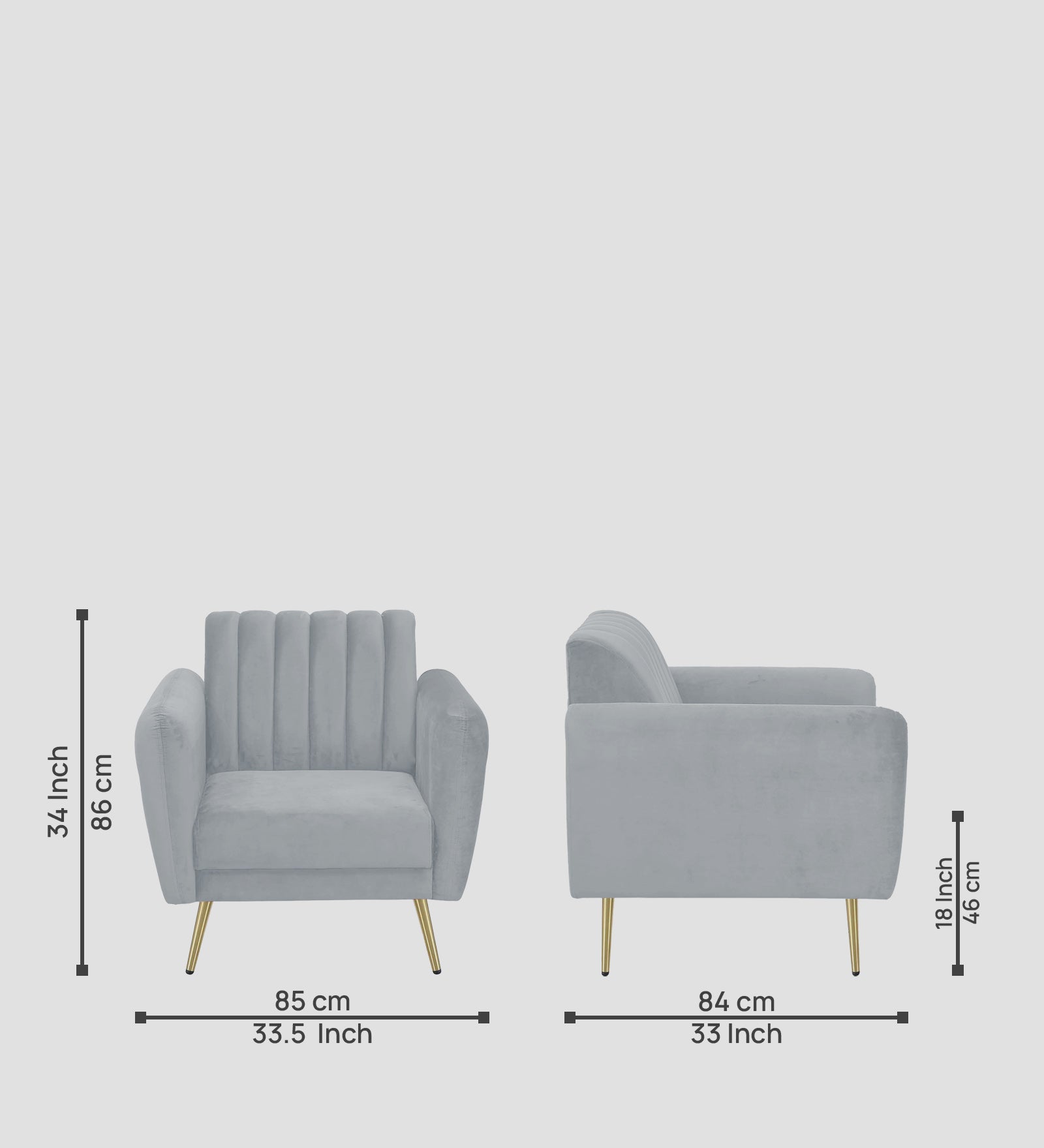 Fidel Velvet 1 Seater Sofa In Concrete Grey Colour - Febonic Living