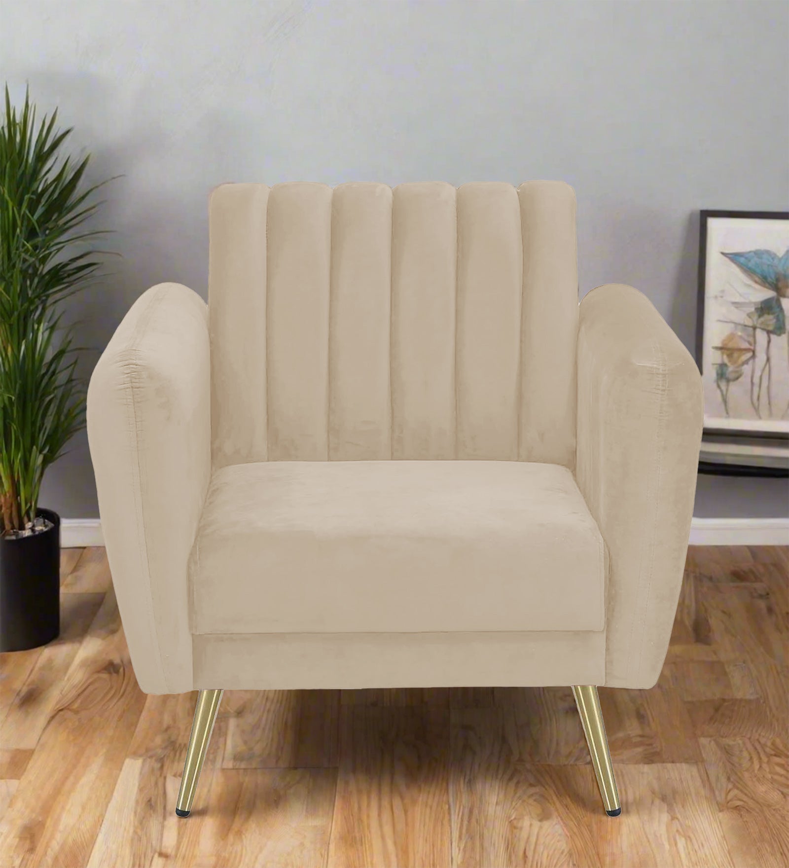 Fidel Velvet 1 Seater Sofa In Cream Beige Colour - Febonic Living
