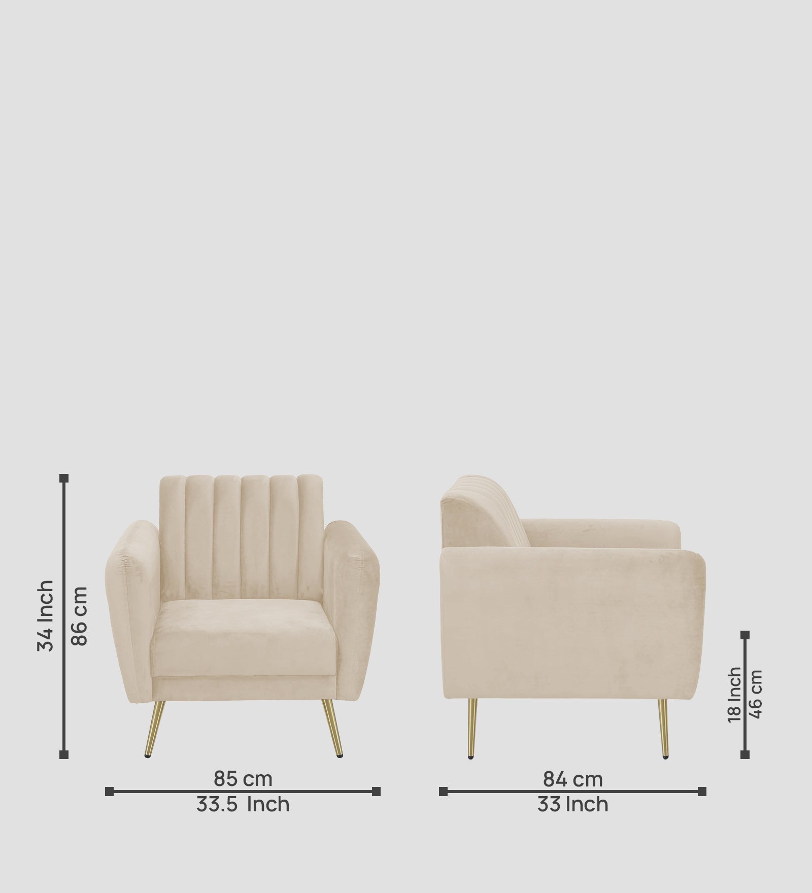 Fidel Velvet 1 Seater Sofa In Cream Beige Colour - Febonic Living