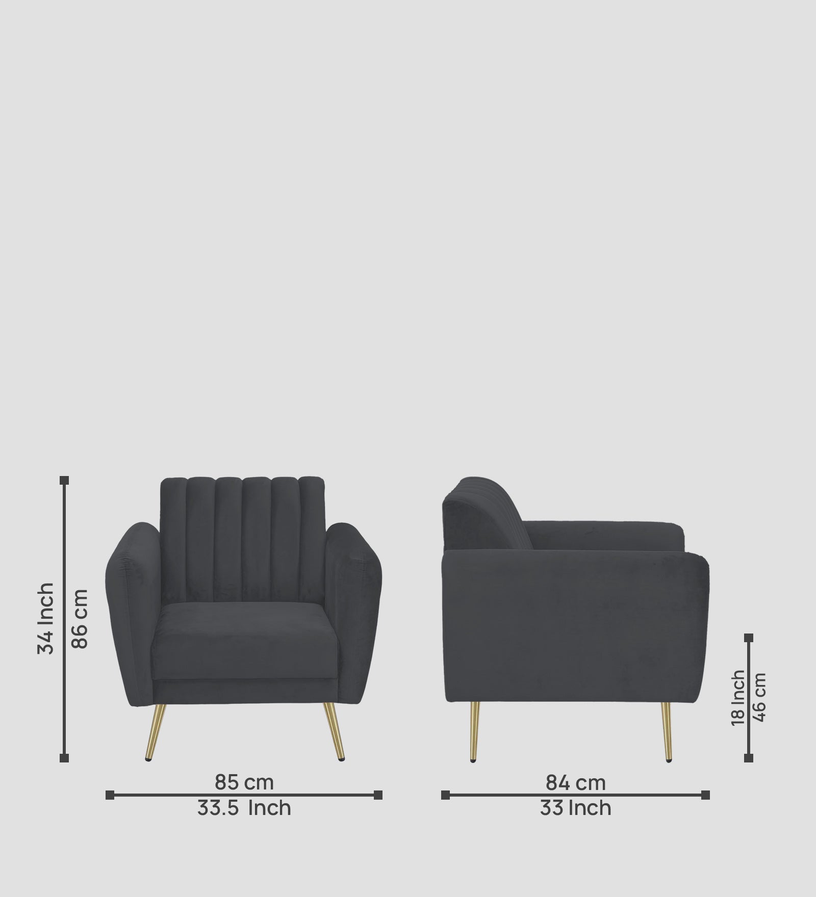 Fidel Velvet 1 Seater Sofa In Davy Grey Colour - Febonic Living