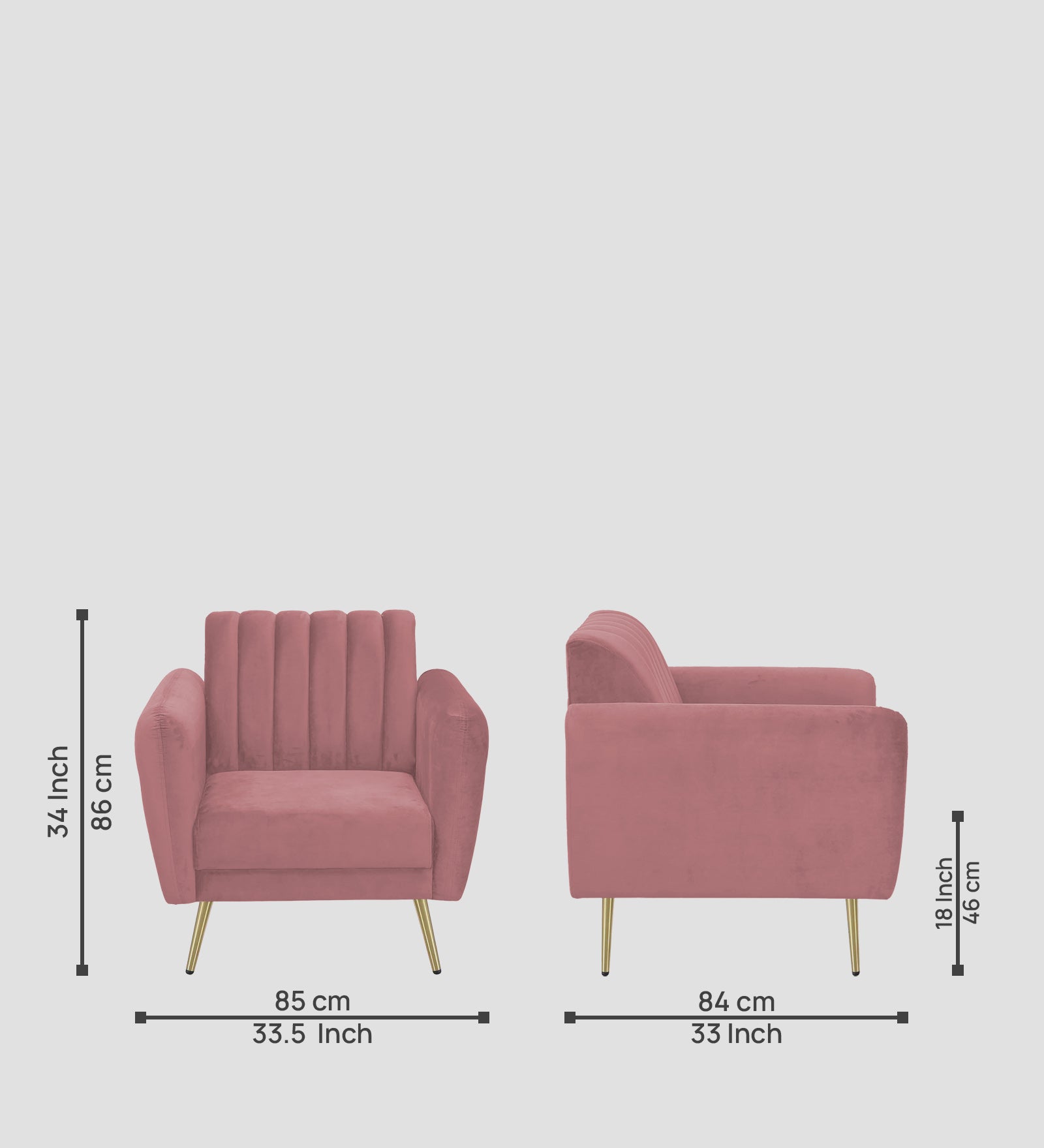 Fidel Velvet 1 Seater Sofa In Rose Pink Colour - Febonic Living