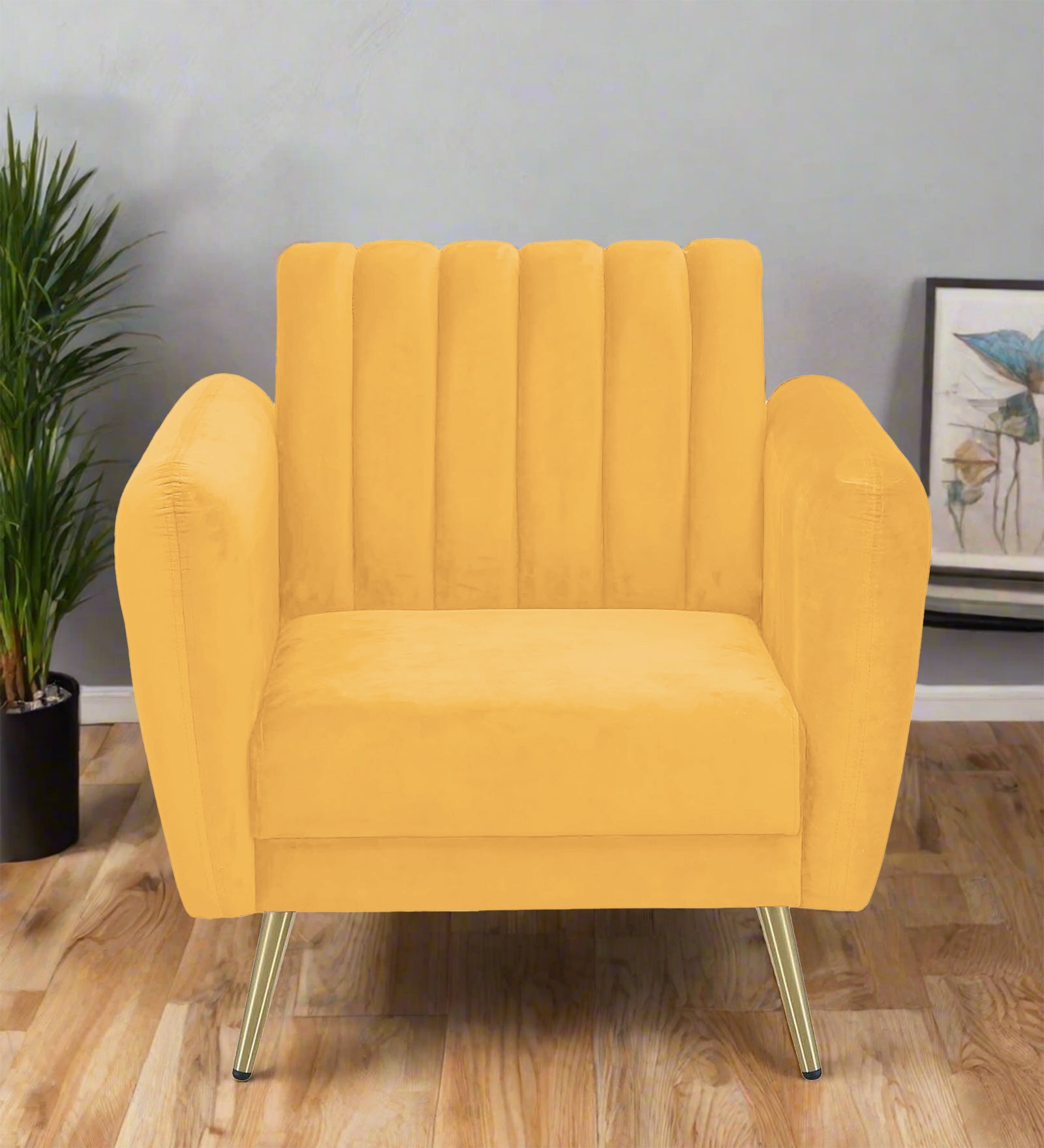 Fidel Velvet 1 Seater Sofa In Turmeric Yellow Colour - Febonic Living