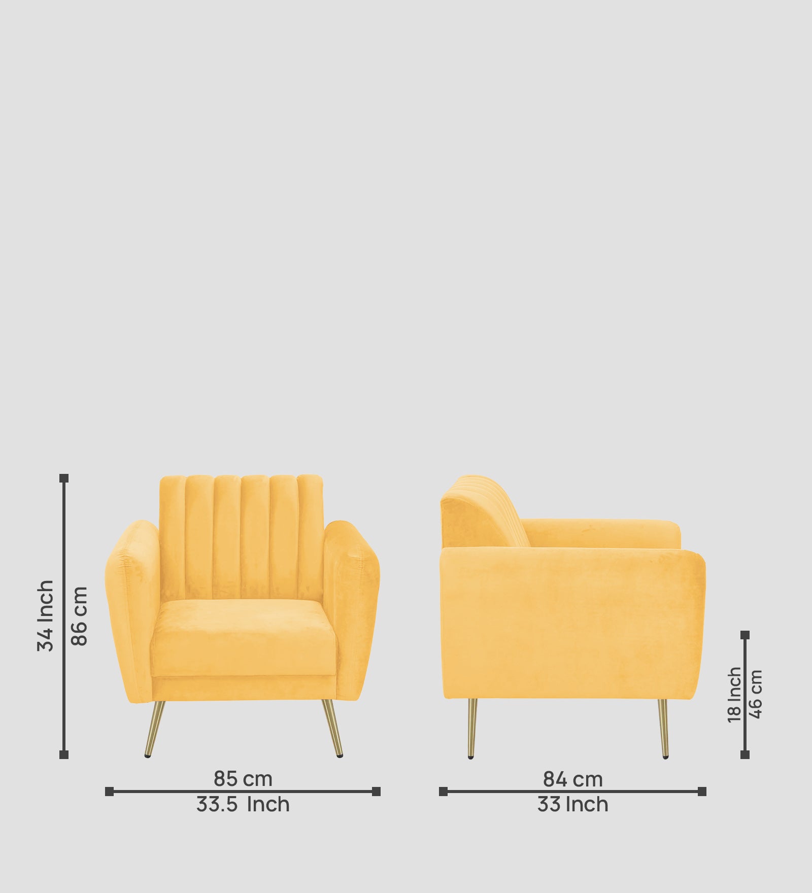 Fidel Velvet 1 Seater Sofa In Turmeric Yellow Colour - Febonic Living