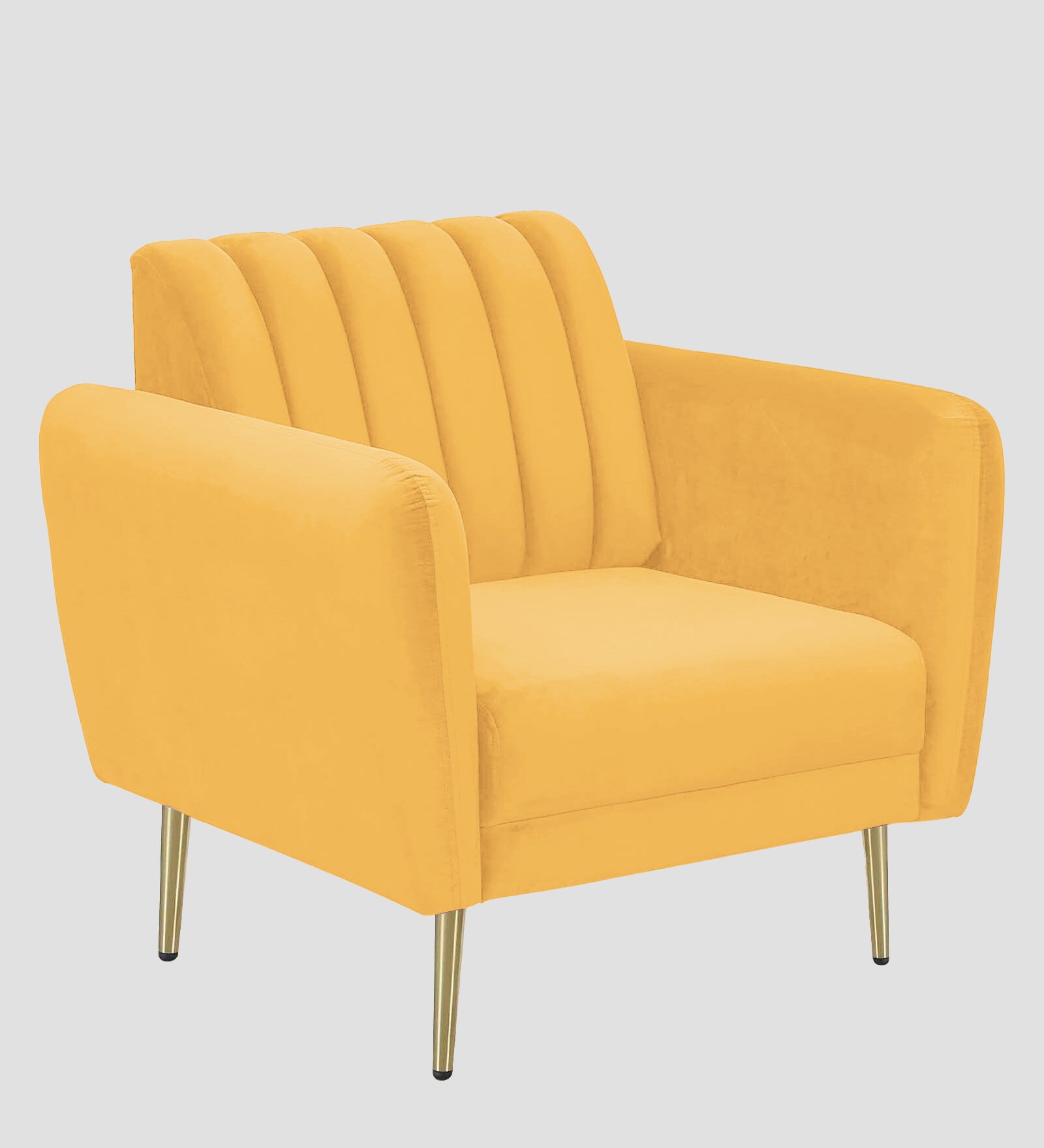 Fidel Velvet 1 Seater Sofa In Turmeric Yellow Colour - Febonic Living