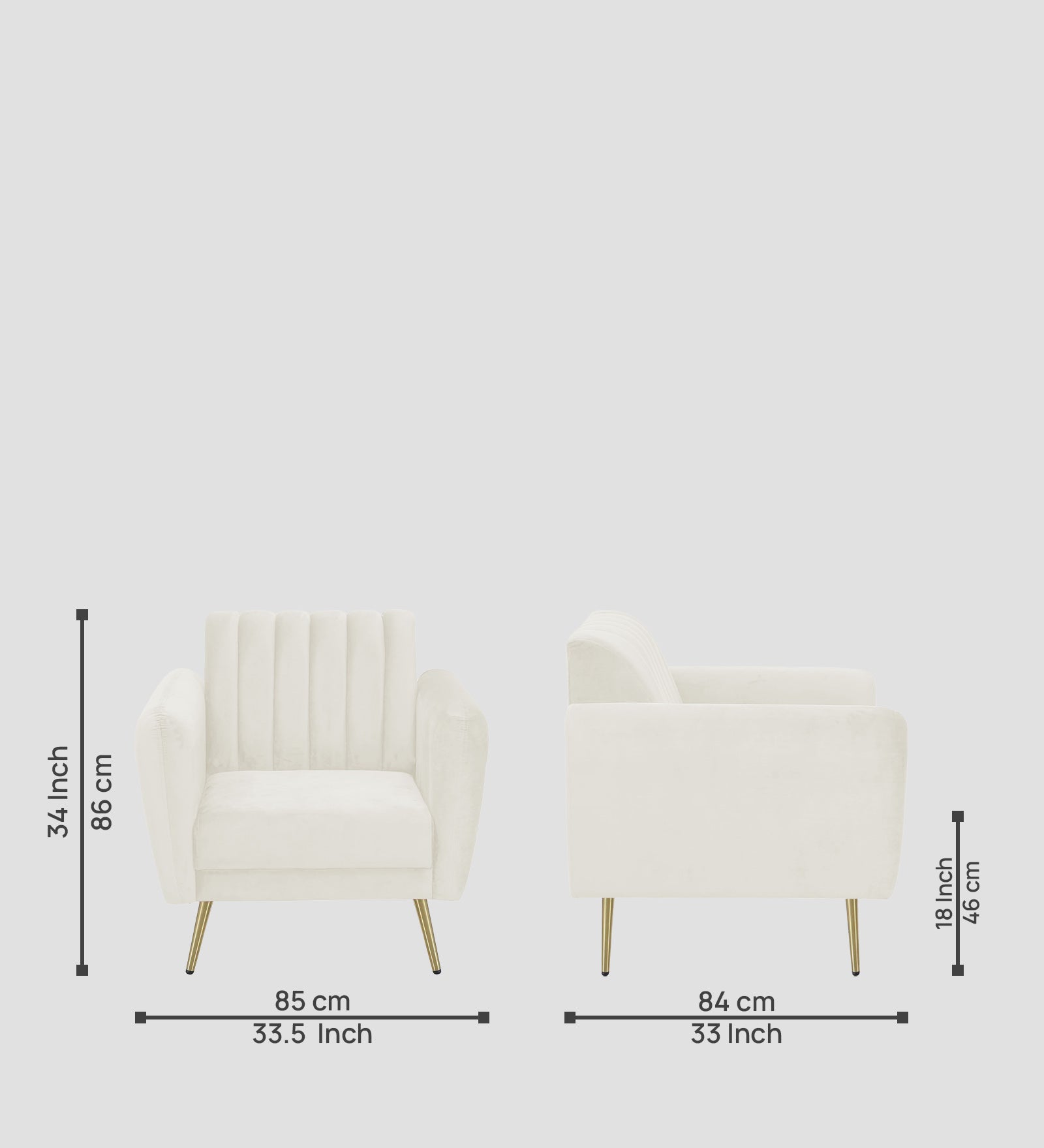 Fidel Velvet 1 Seater Sofa In Warm White Colour - Febonic Living