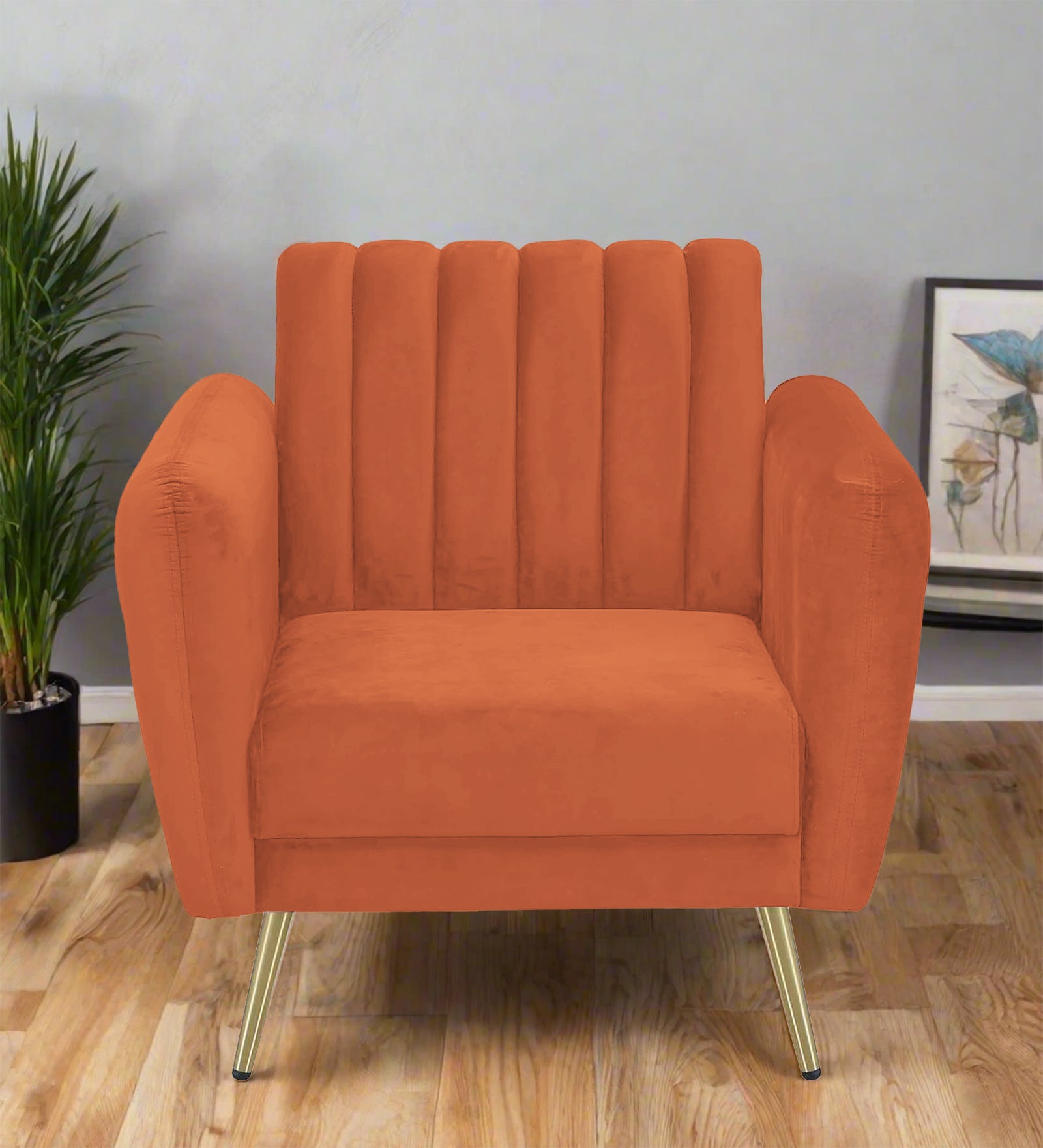 Fidel Velvet 1 Seater Sofa In Yam Orange Colour - Febonic Living