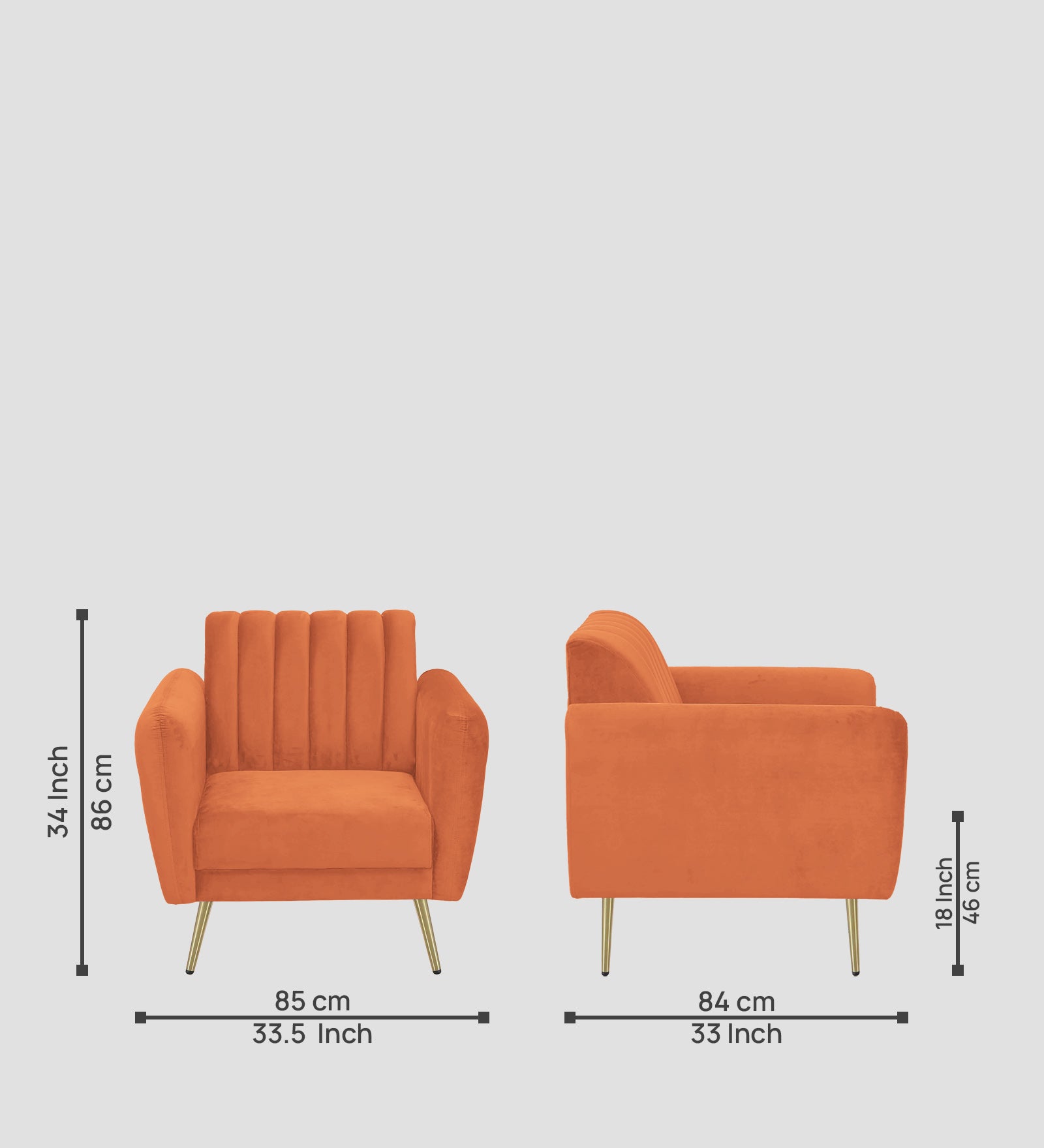 Fidel Velvet 1 Seater Sofa In Yam Orange Colour - Febonic Living