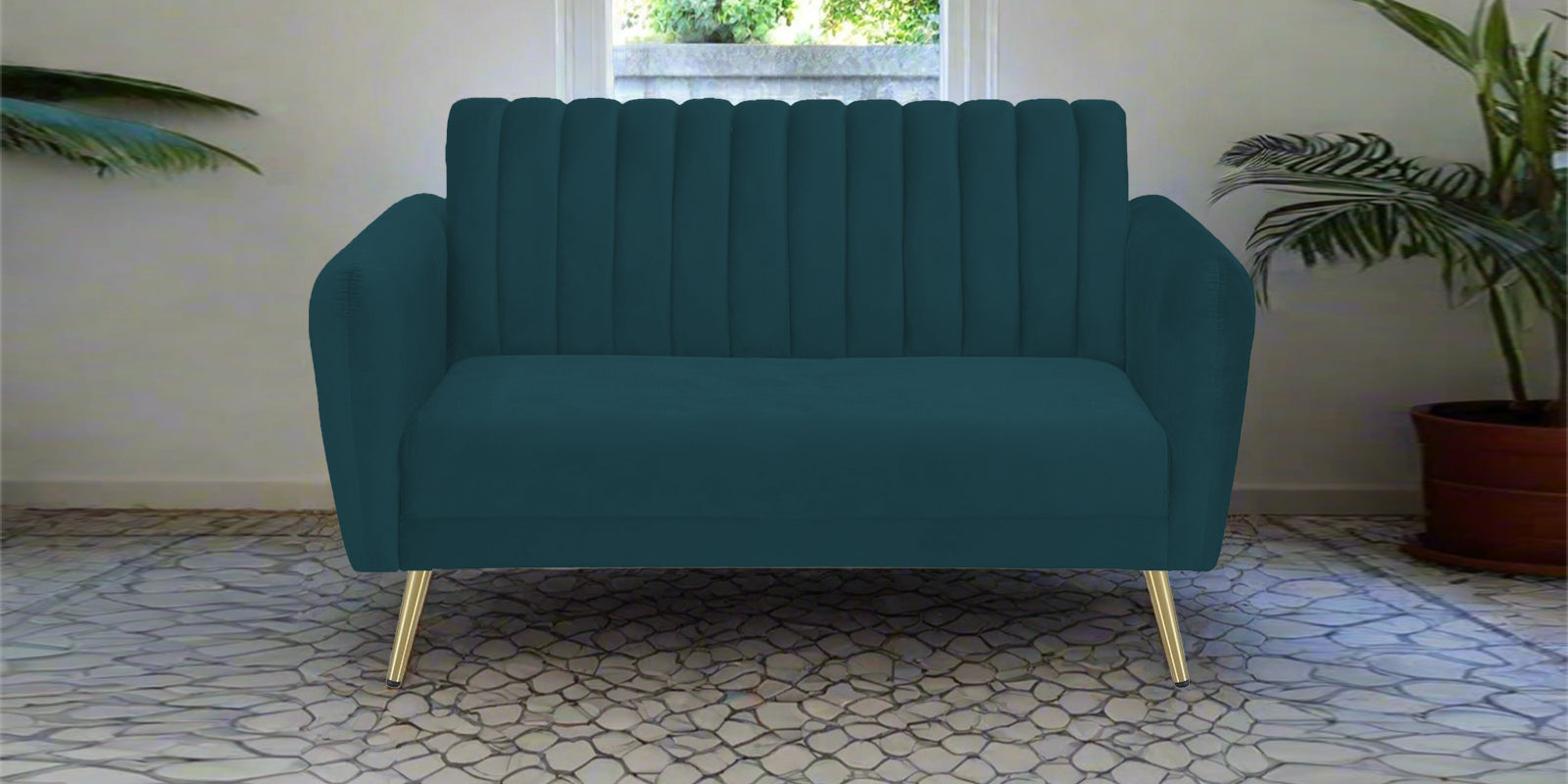 Fidel Velvet 2 Seater Sofa In Arabian Green Colour - Febonic Living