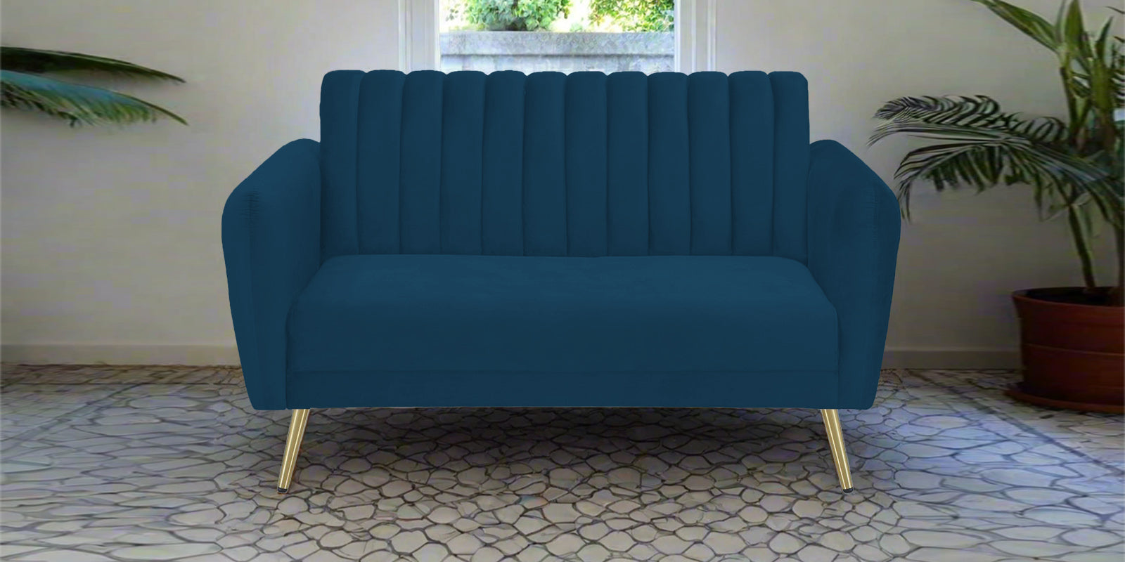 Fidel Velvet 2 Seater Sofa In Azure Blue Colour - Febonic Living