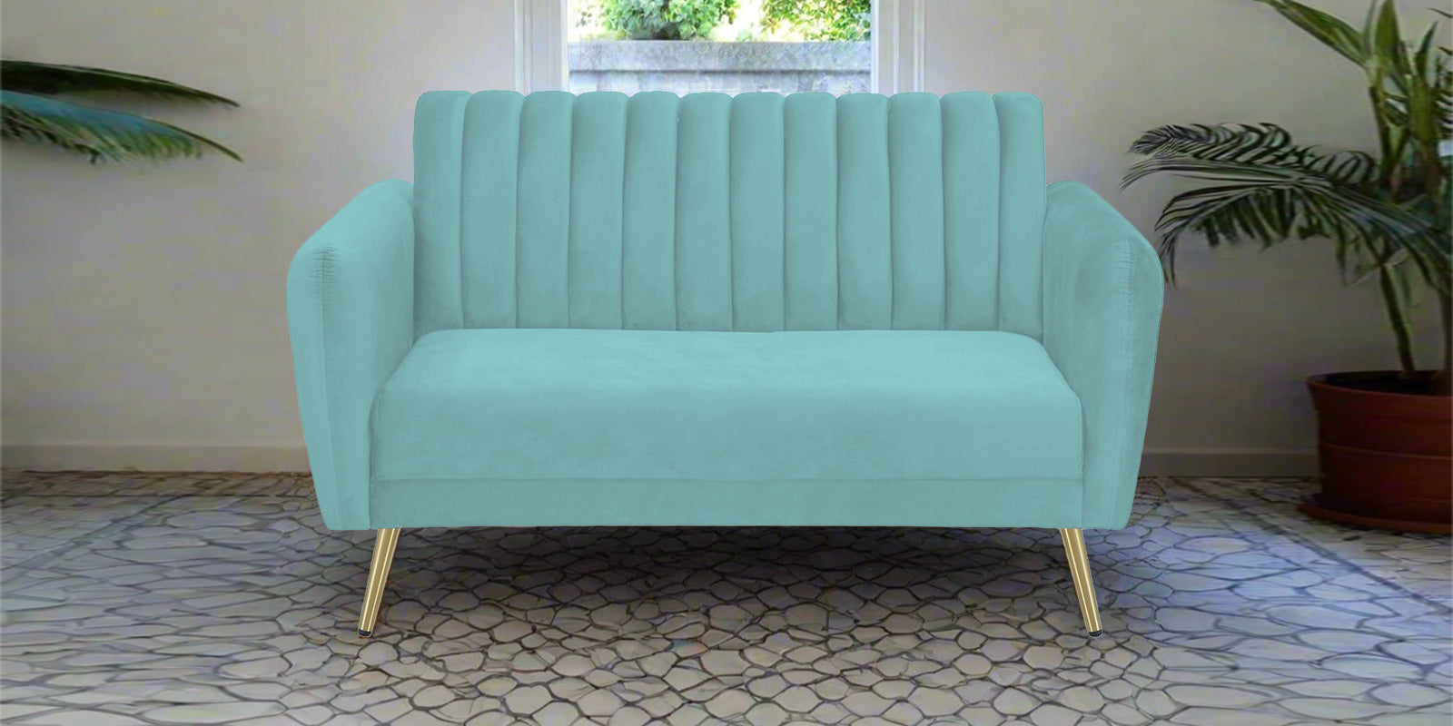 Fidel Velvet 2 Seater Sofa In Barmunda Aqua Colour - Febonic Living