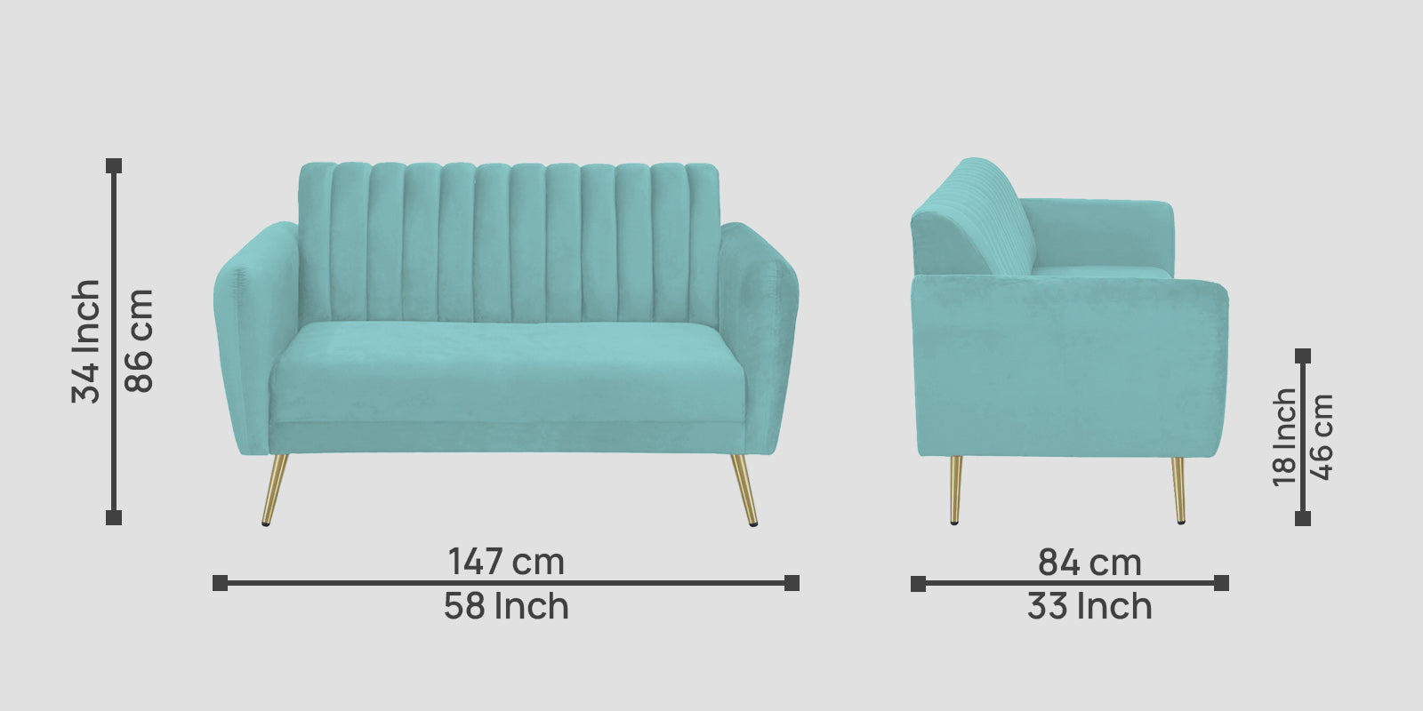 Fidel Velvet 2 Seater Sofa In Barmunda Aqua Colour - Febonic Living
