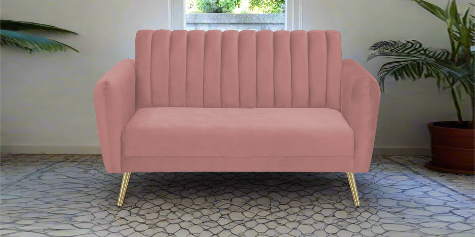 Fidel Velvet 2 Seater Sofa In Blush Pink Colour - Febonic Living
