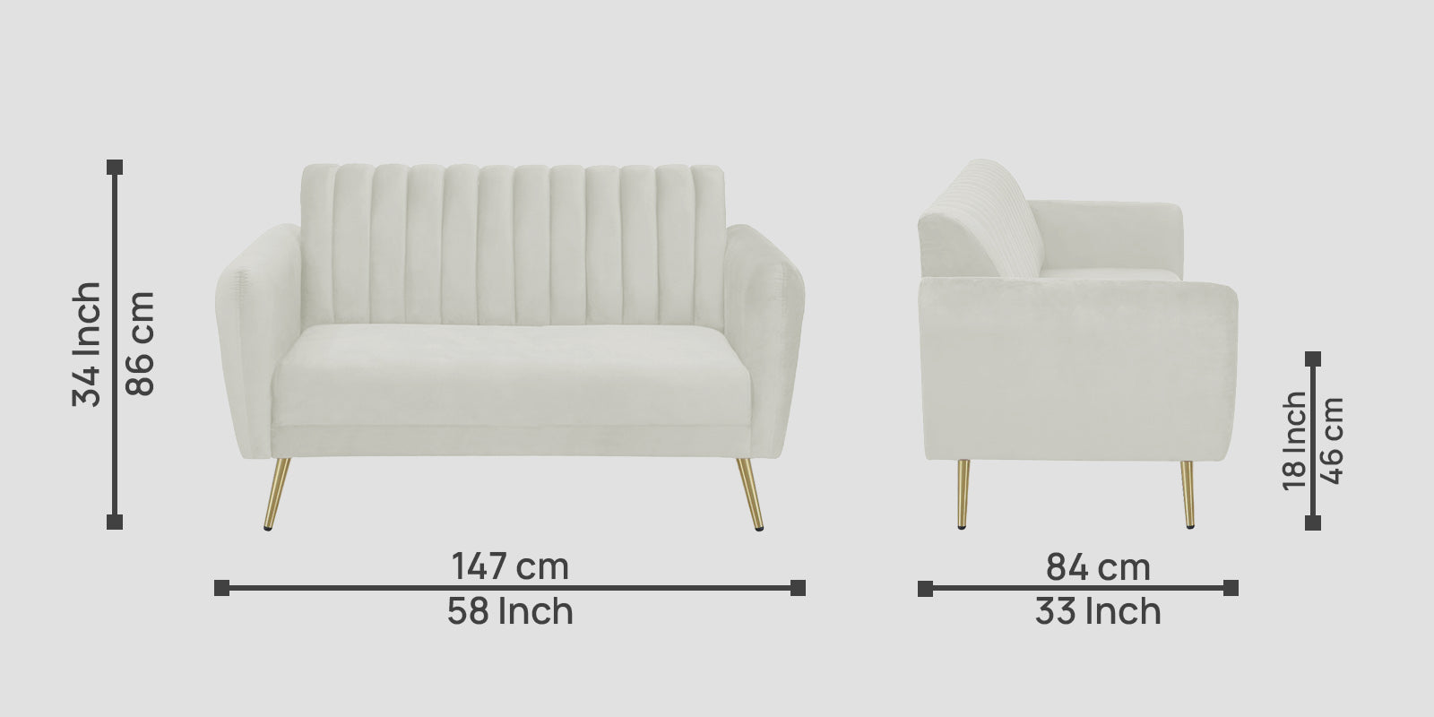 Fidel Velvet 2 Seater Sofa In Bone Grey Colour - Febonic Living