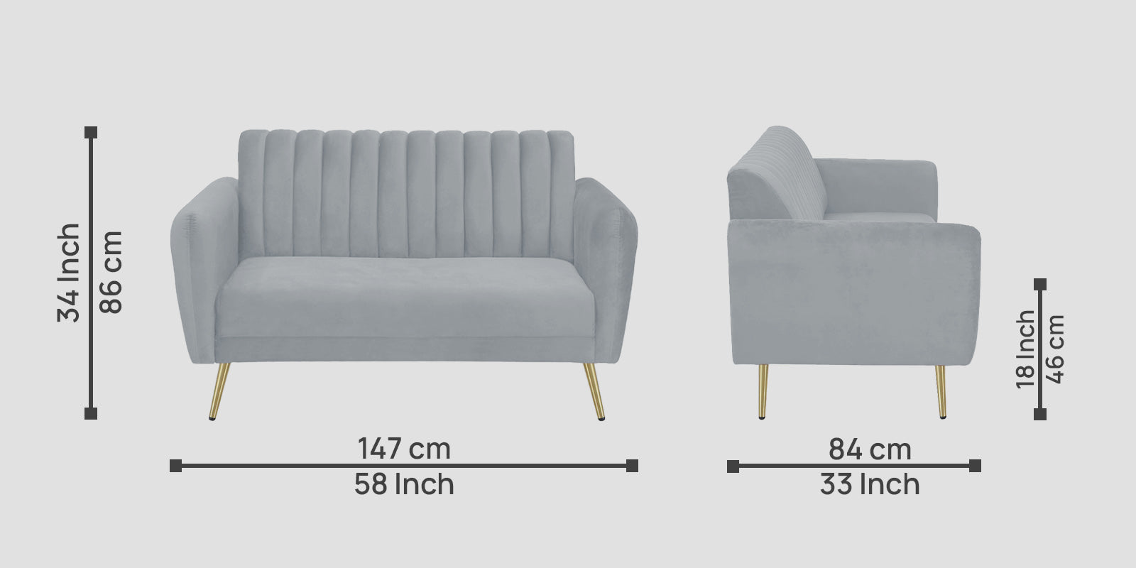 Fidel Velvet 2 Seater Sofa In Concrete Grey Colour - Febonic Living