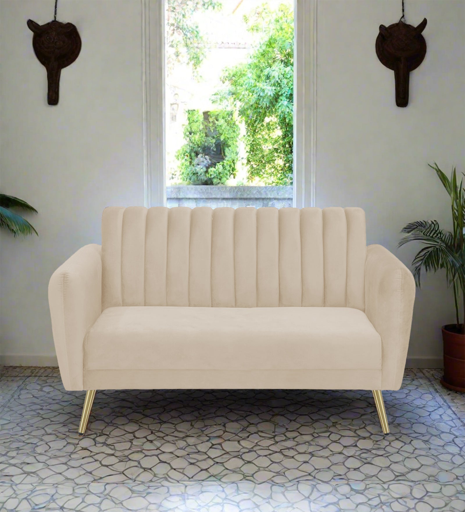 Fidel Velvet 2 Seater Sofa In Cream Beige Colour - Febonic Living