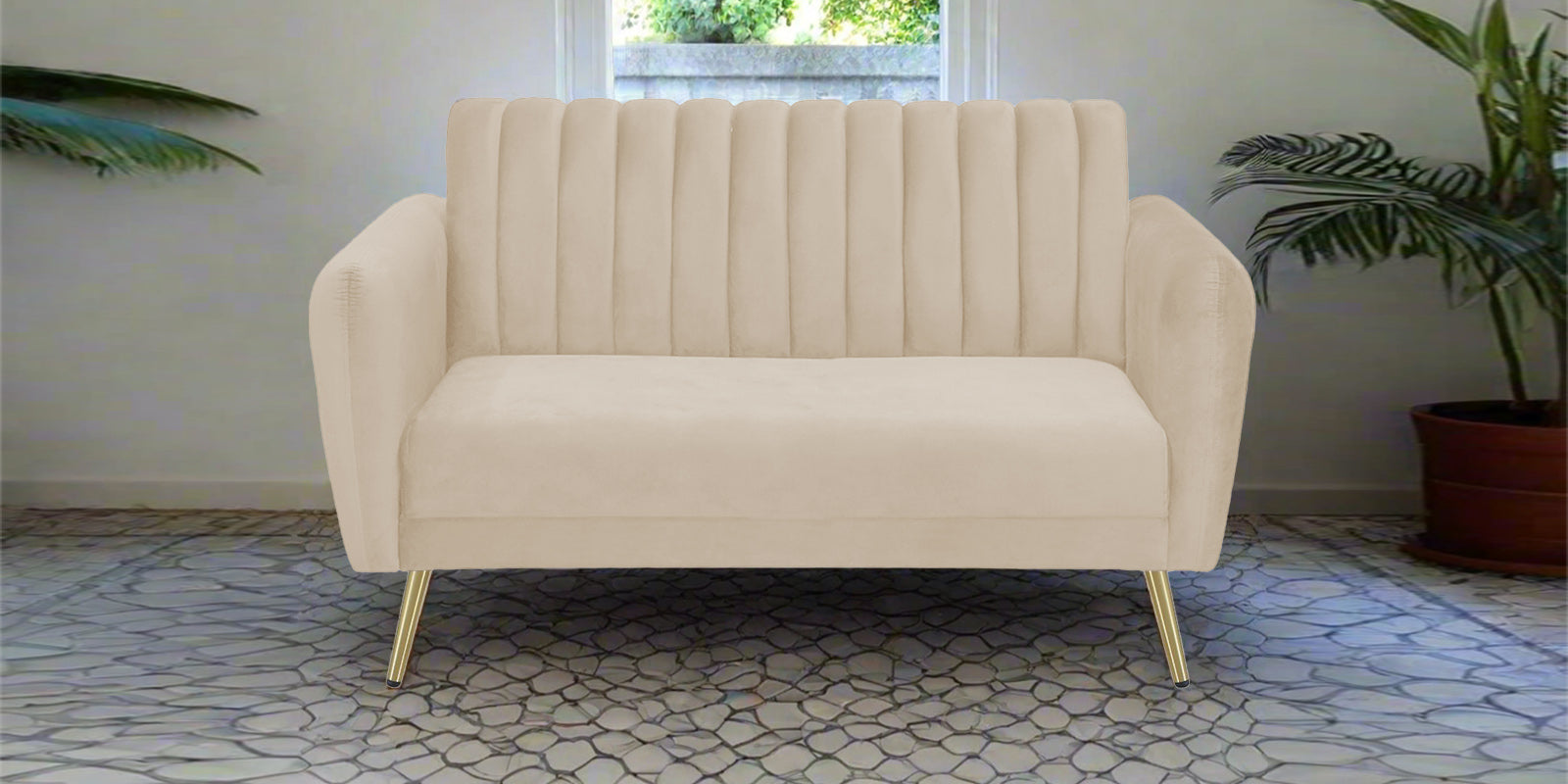Fidel Velvet 2 Seater Sofa In Cream Beige Colour - Febonic Living