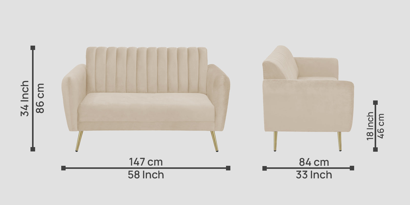 Fidel Velvet 2 Seater Sofa In Cream Beige Colour - Febonic Living