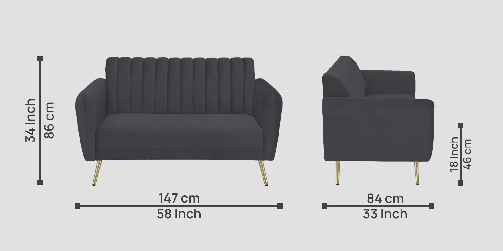 Fidel Velvet 2 Seater Sofa In Davy Grey Colour - Febonic Living