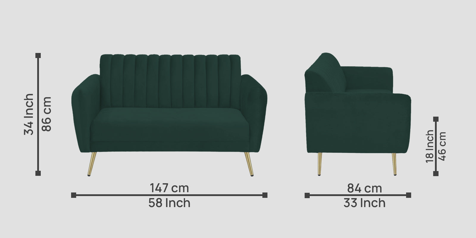 Fidel Velvet 2 Seater Sofa In Forest Green Colour - Febonic Living