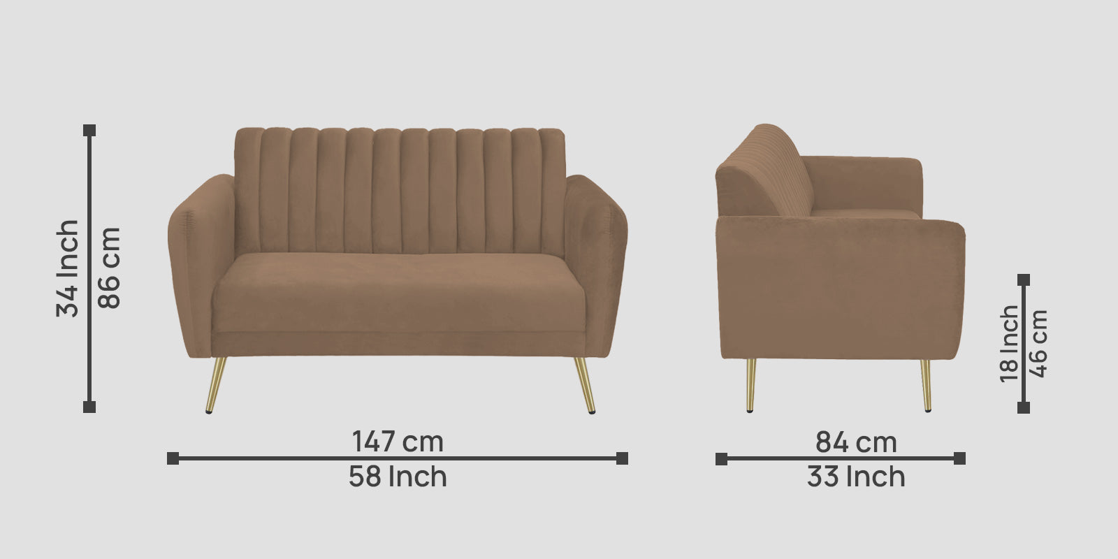 Fidel Velvet 2 Seater Sofa In Mocha Mouse Colour - Febonic Living
