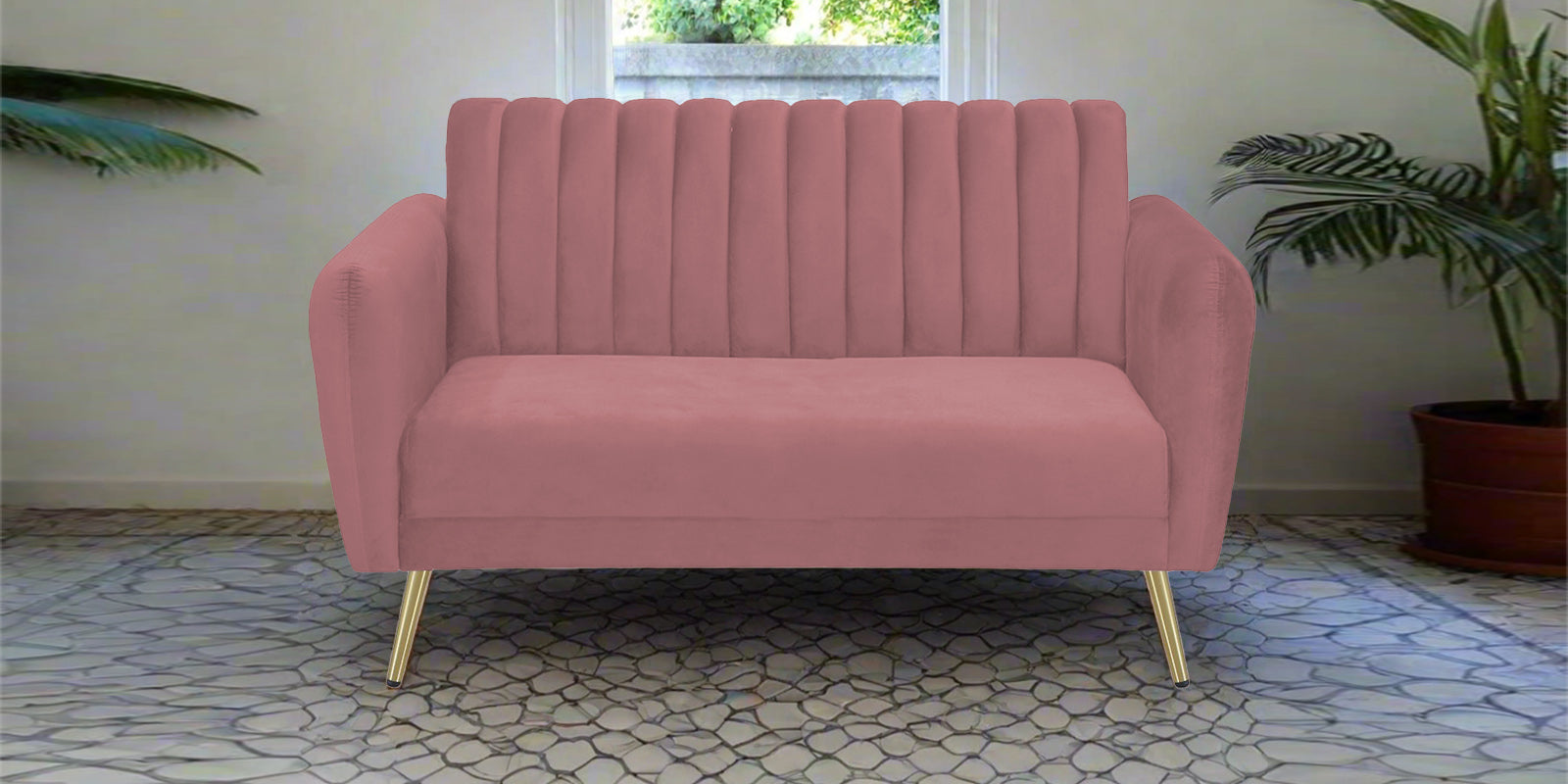 Fidel Velvet 2 Seater Sofa In Rose Pink Colour - Febonic Living