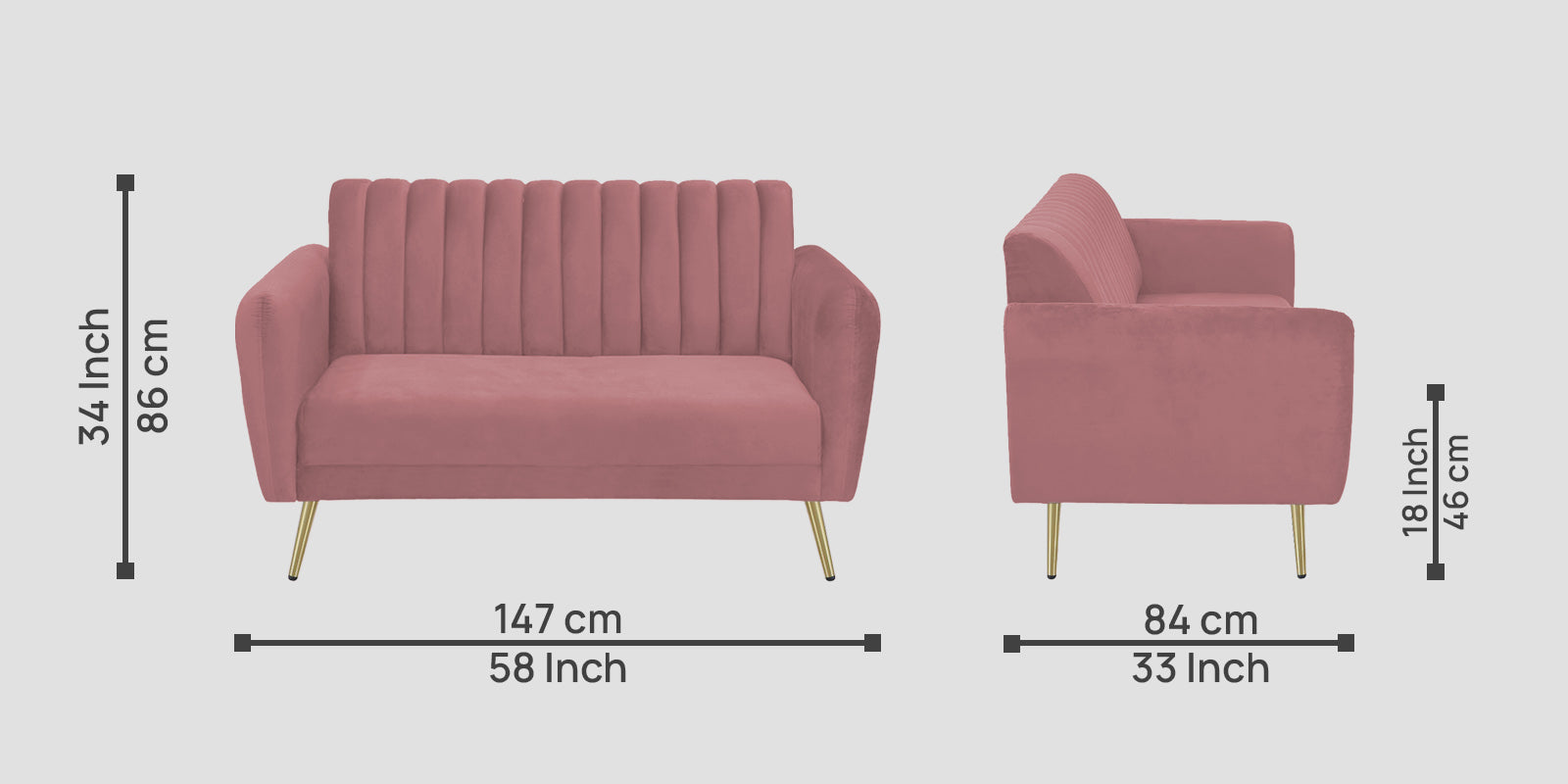 Fidel Velvet 2 Seater Sofa In Rose Pink Colour - Febonic Living