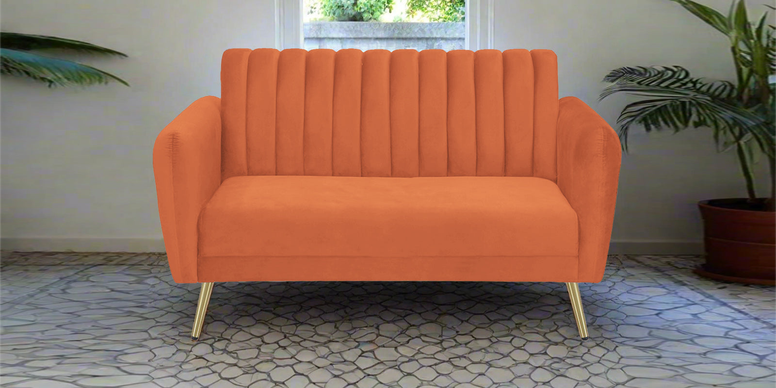 Fidel Velvet 2 Seater Sofa In Yam Orange Colour - Febonic Living
