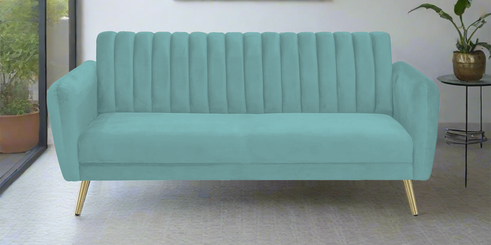 Fidel Velvet 3 Seater Sofa In Barmunda Aqua Colour - Febonic Living