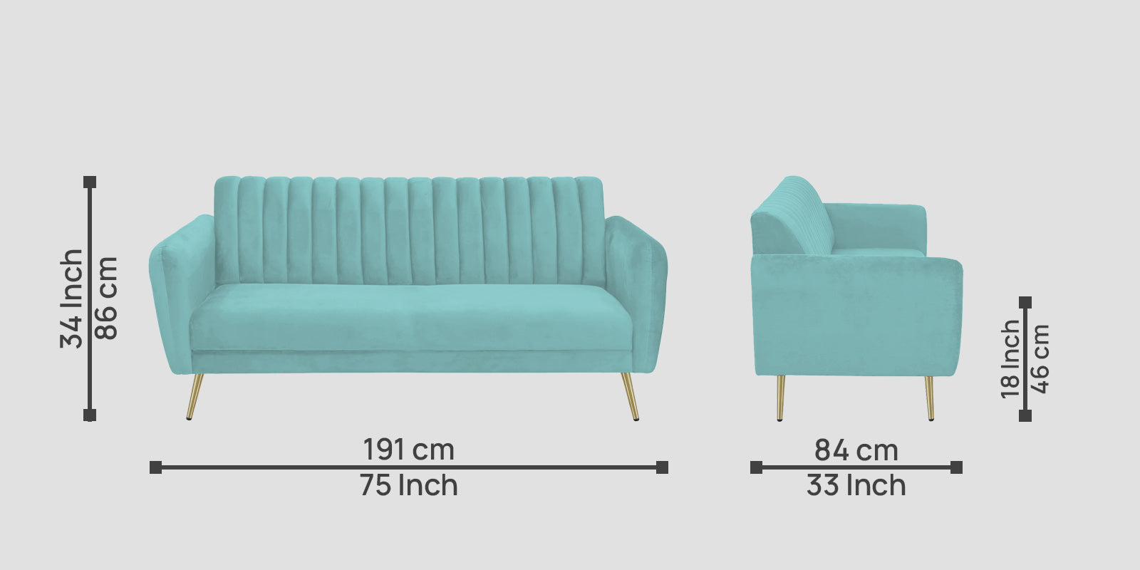 Fidel Velvet 3 Seater Sofa In Barmunda Aqua Colour - Febonic Living