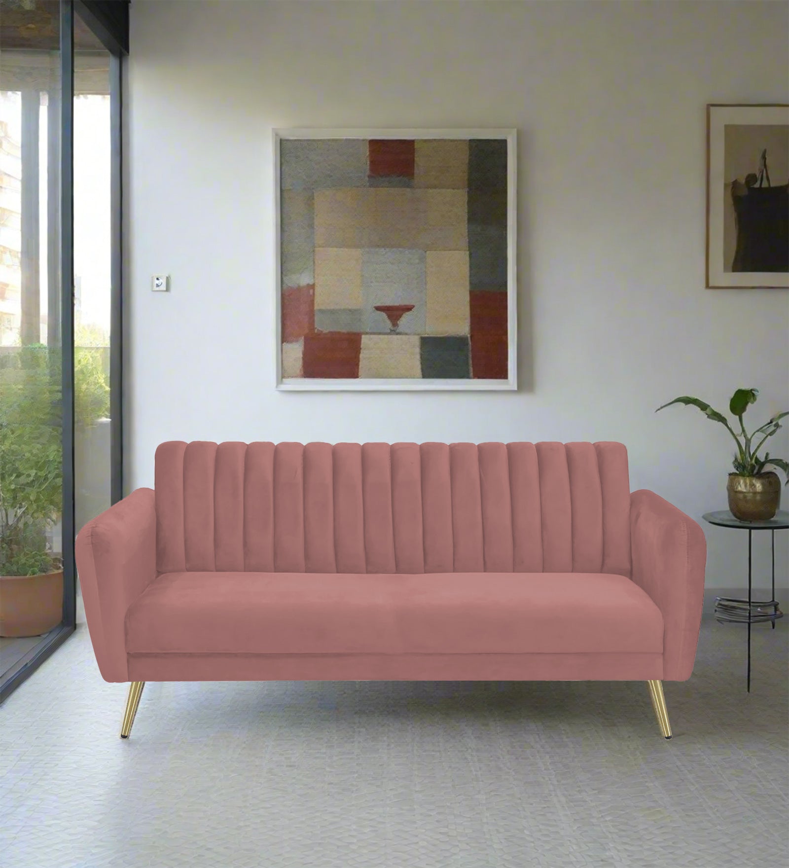 Fidel Velvet 3 Seater Sofa In Blush Pink Colour - Febonic Living