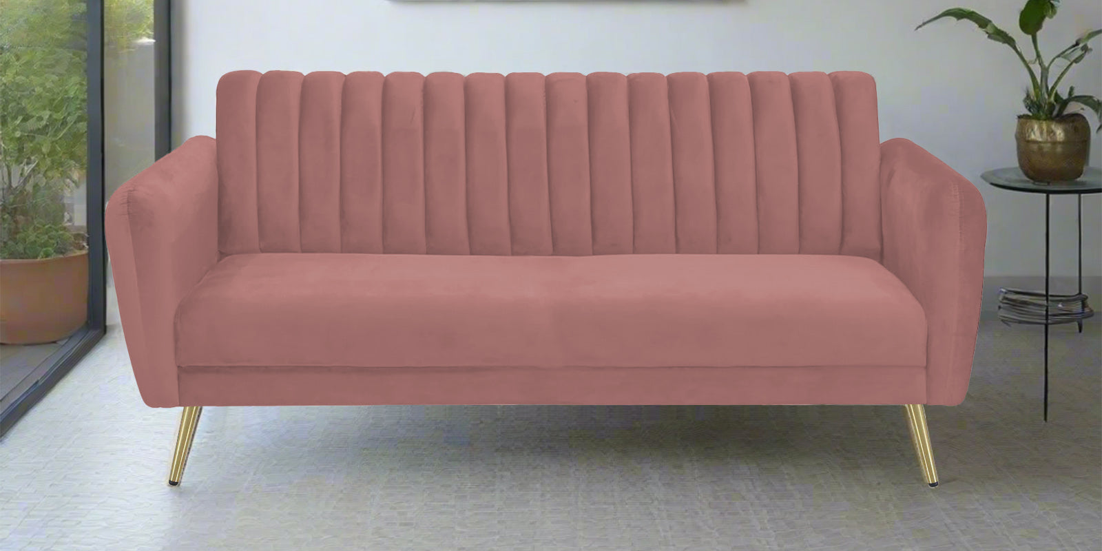 Fidel Velvet 3 Seater Sofa In Blush Pink Colour - Febonic Living