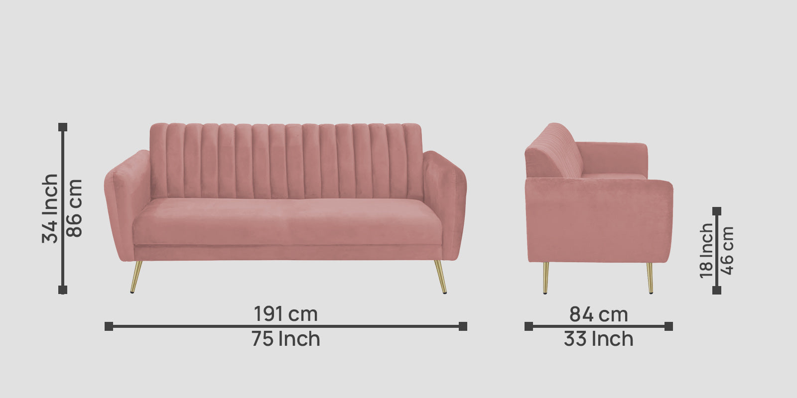 Fidel Velvet 3 Seater Sofa In Blush Pink Colour - Febonic Living