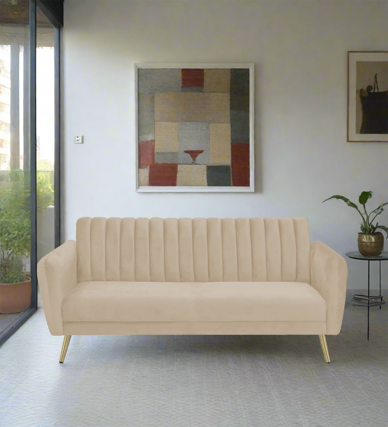 Fidel Velvet 3 Seater Sofa In Cream Beige Colour - Febonic Living