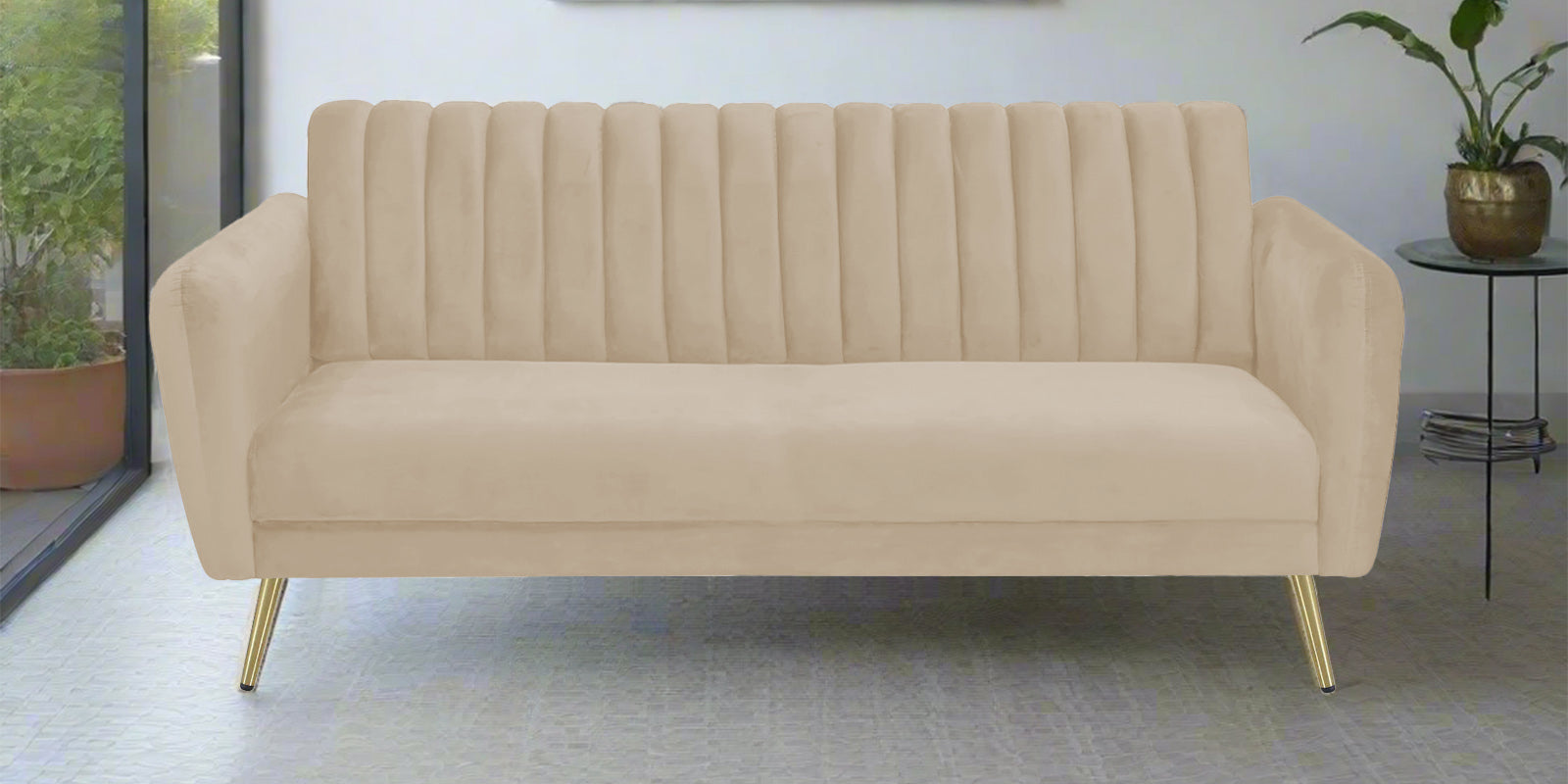 Fidel Velvet 3 Seater Sofa In Cream Beige Colour - Febonic Living