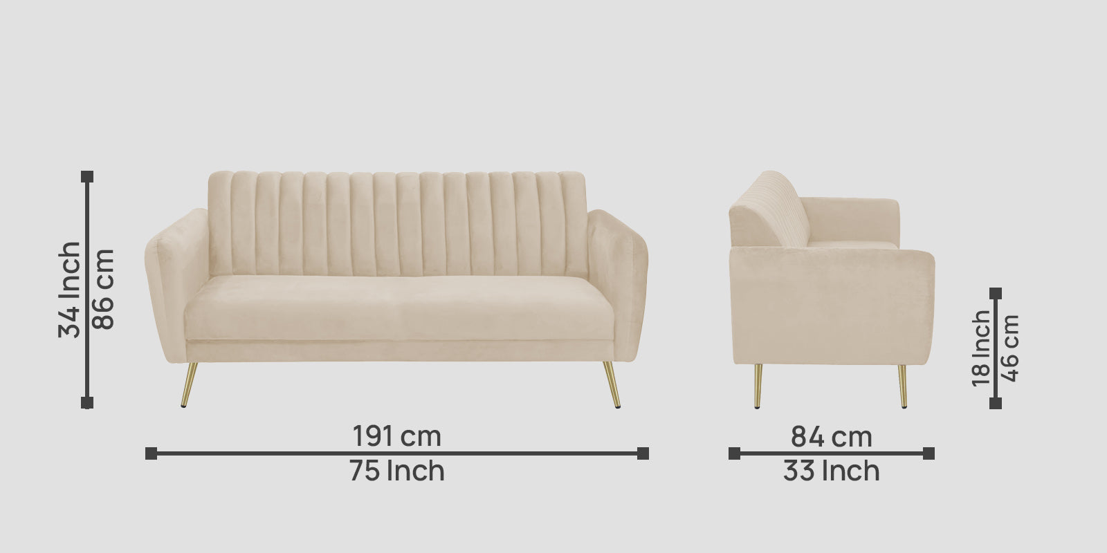 Fidel Velvet 3 Seater Sofa In Cream Beige Colour - Febonic Living