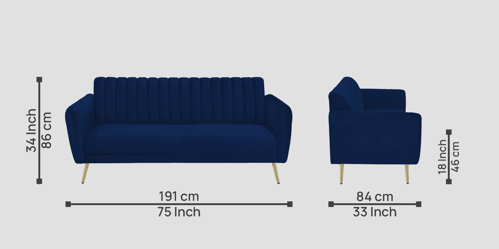 Fidel Velvet 3 Seater Sofa In Dark Blue Colour - Febonic Living