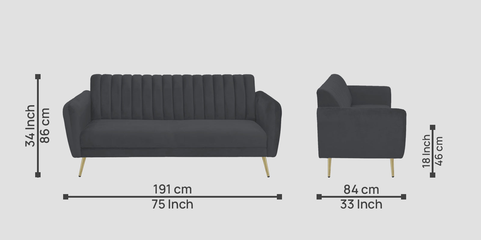 Fidel Velvet 3 Seater Sofa In Davy Grey Colour - Febonic Living