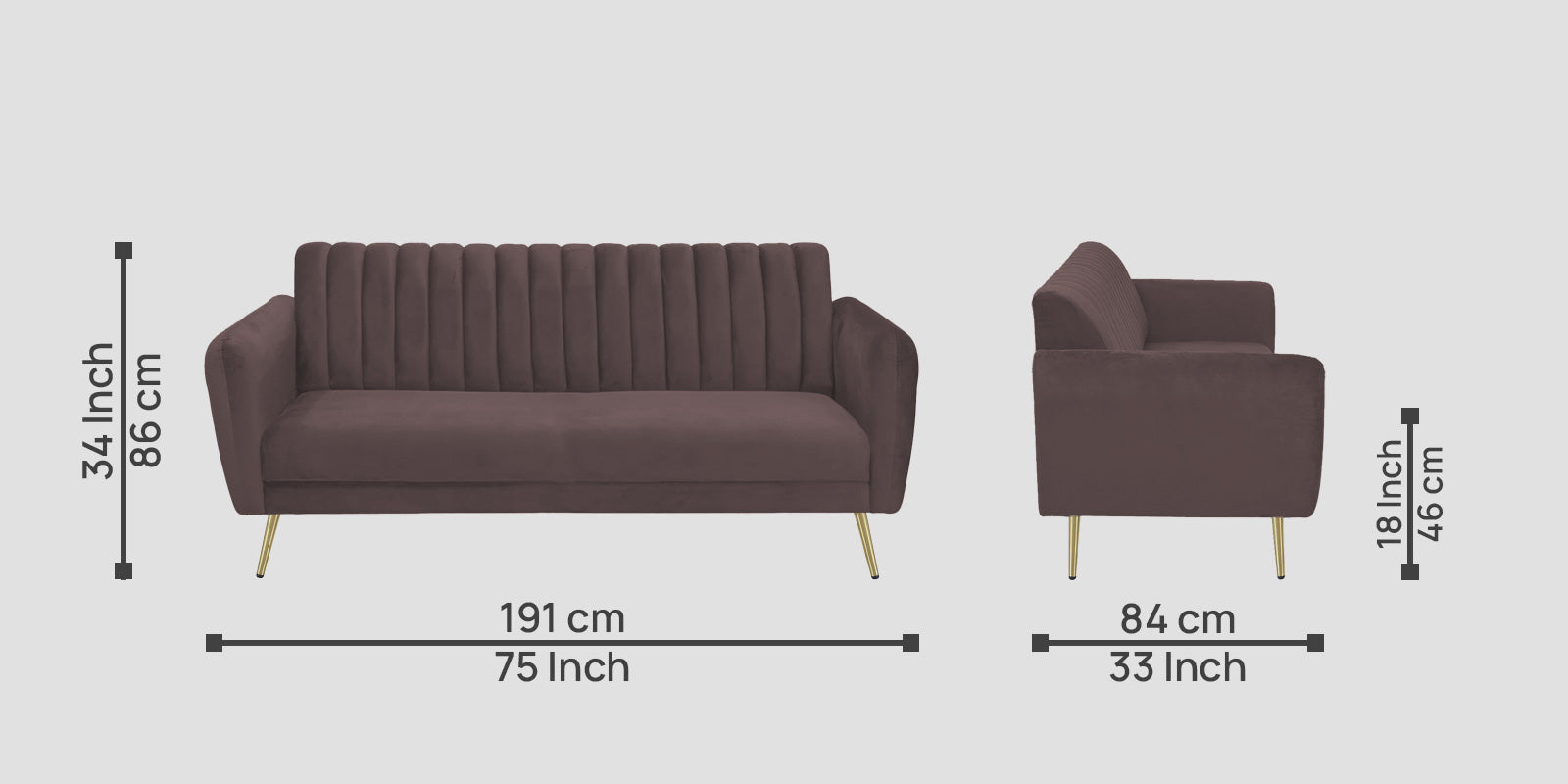 Fidel Velvet 3 Seater Sofa In Mocha Brown Colour - Febonic Living