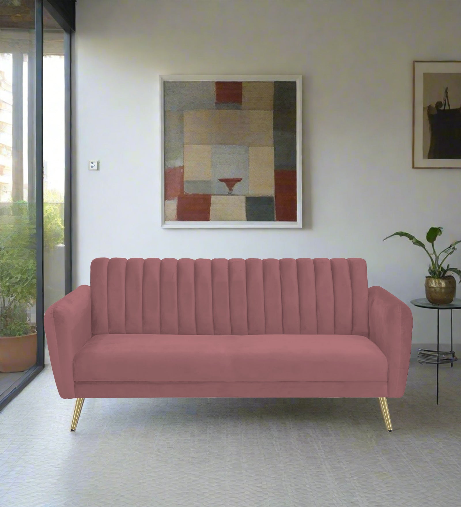 Fidel Velvet 3 Seater Sofa In Rose Pink Colour - Febonic Living