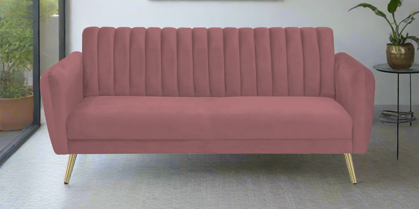 Fidel Velvet 3 Seater Sofa In Rose Pink Colour - Febonic Living