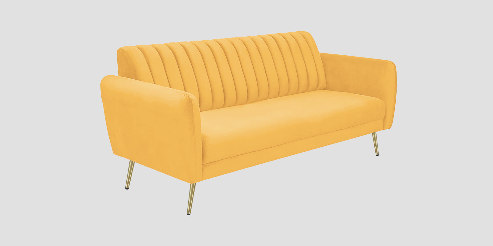 Fidel Velvet 3 Seater Sofa In Turmeric Yellow Colour - Febonic Living