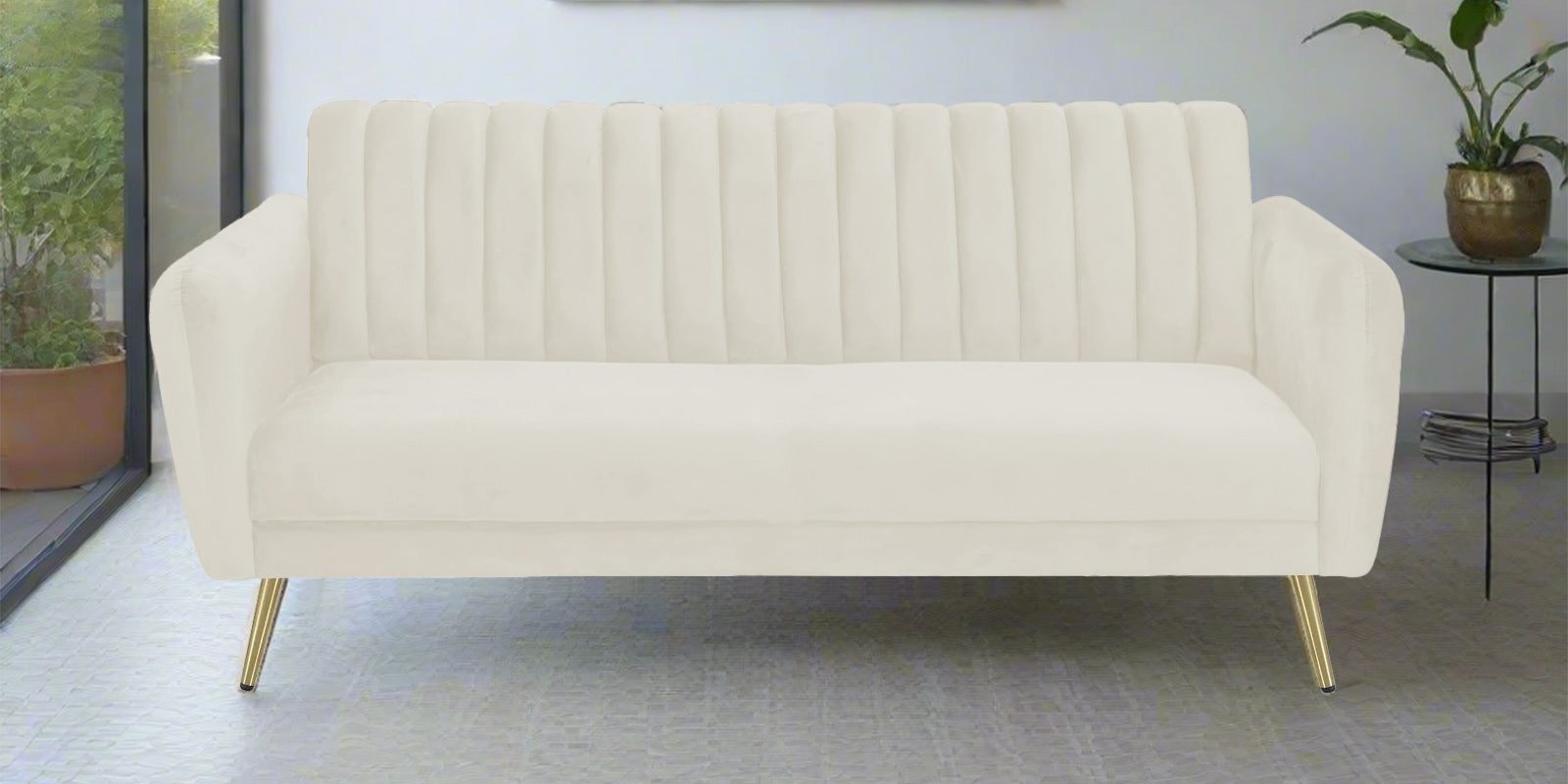 Fidel Velvet 3 Seater Sofa In Warm White Colour - Febonic Living